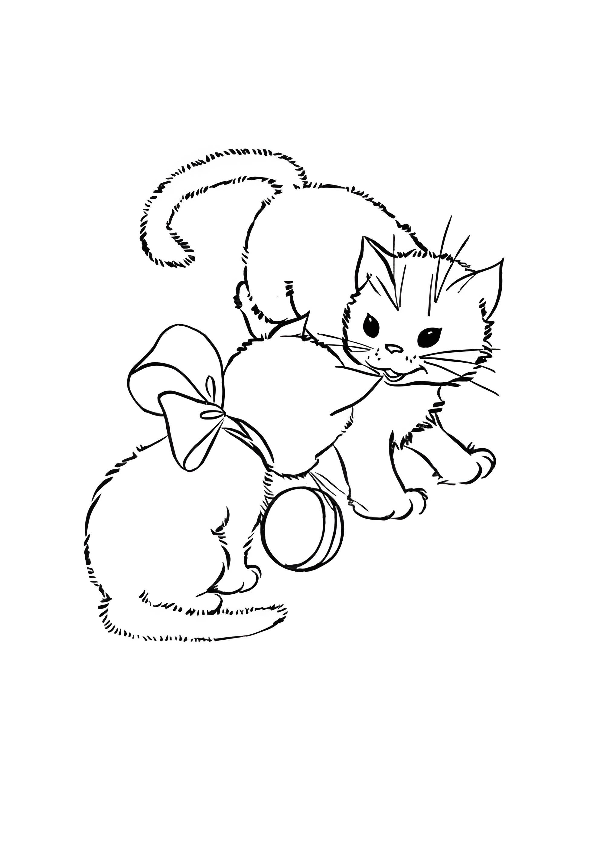 Раскраска Кошка с котенком