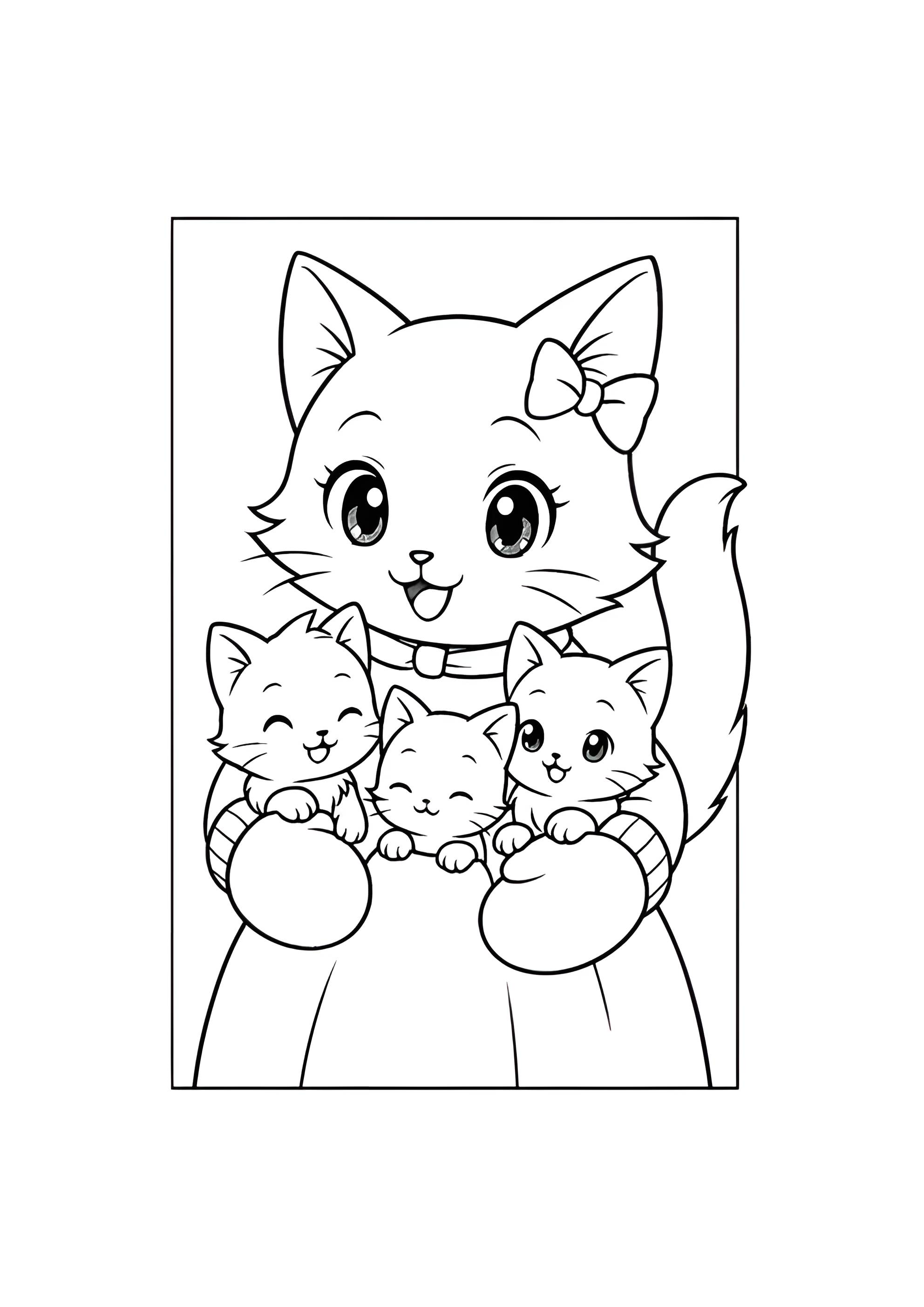 Раскраска Кошка с котятами в варежках