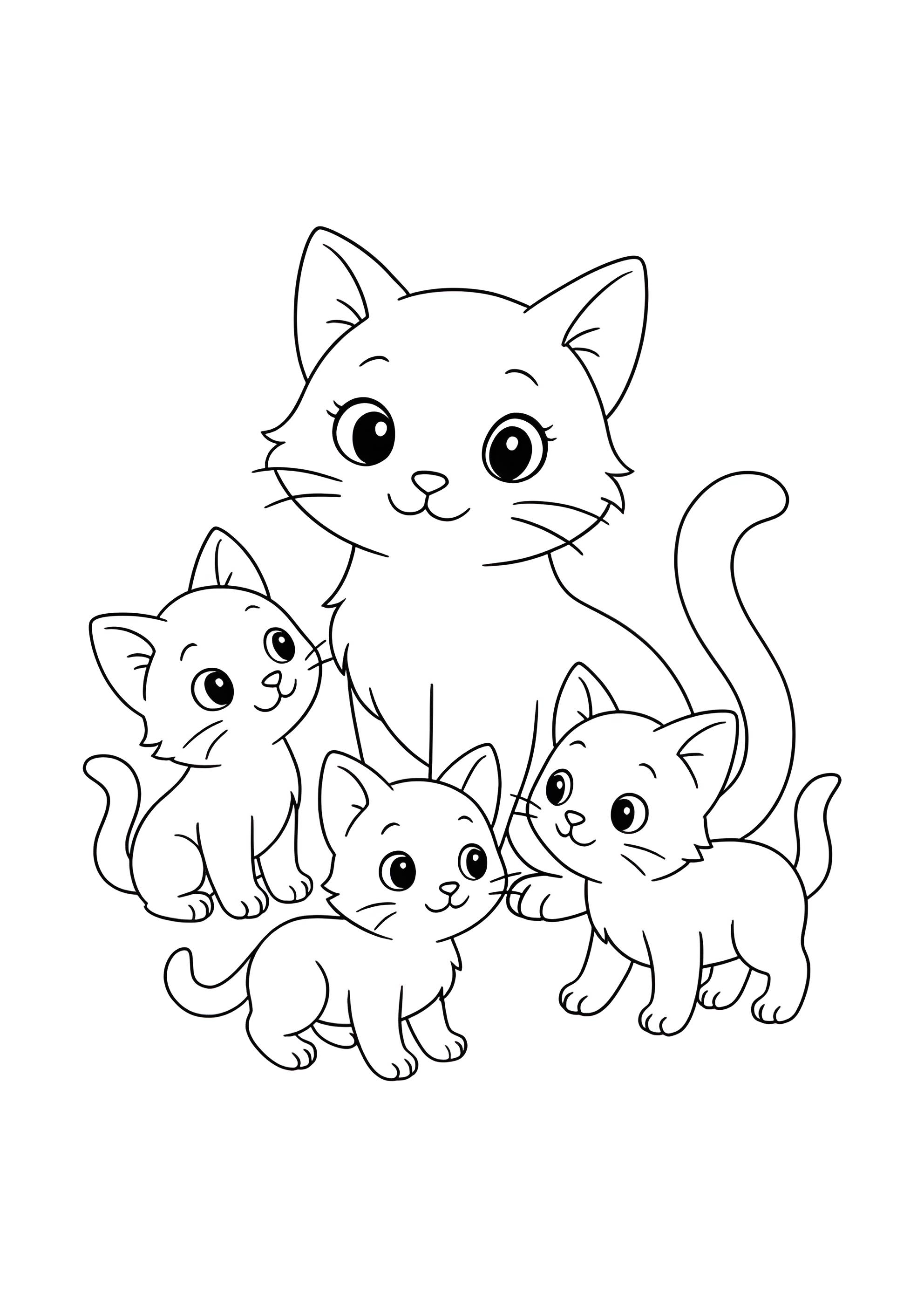 Раскраска Кошка с котятами