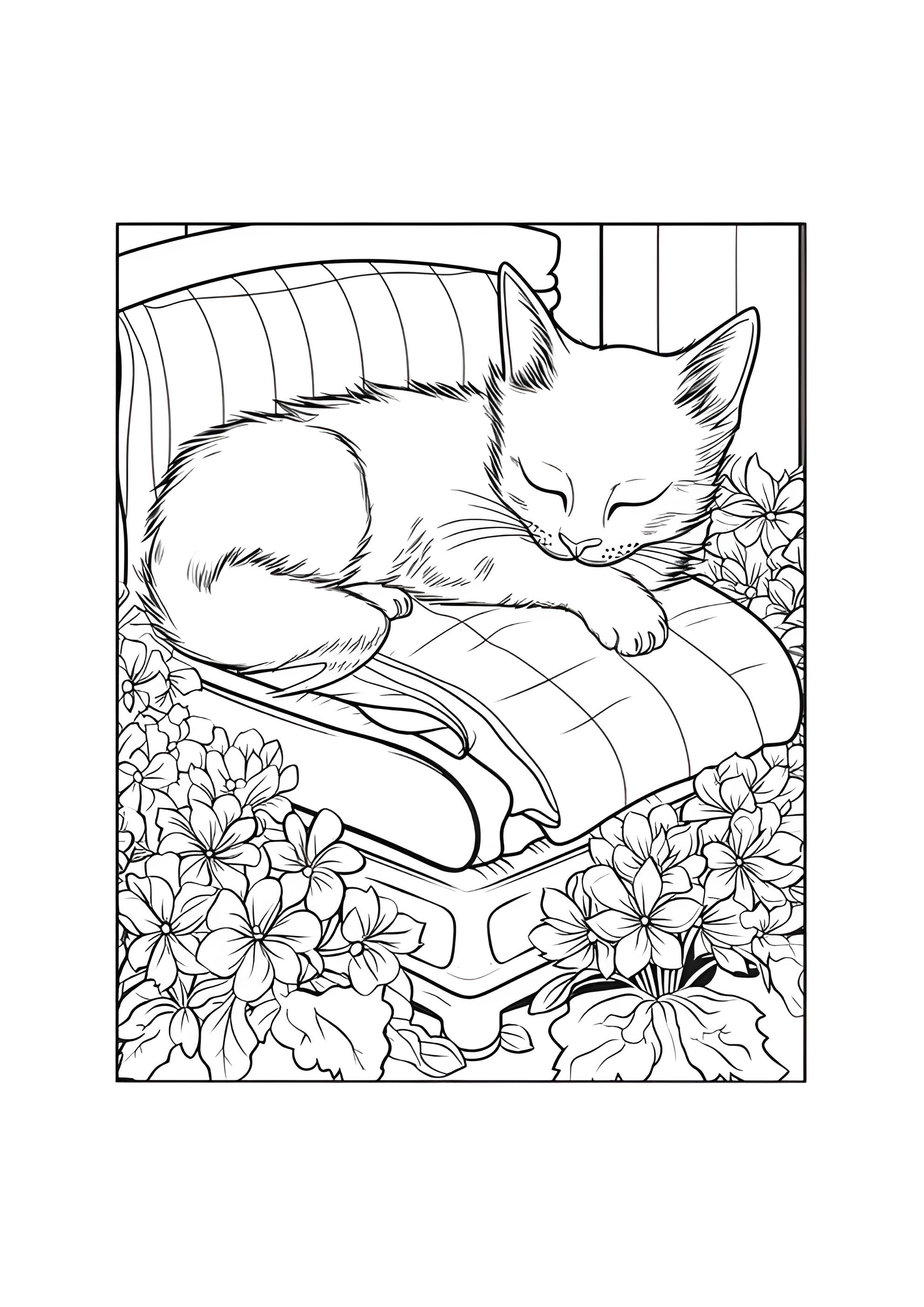 Раскраска Кошка спит в кресле