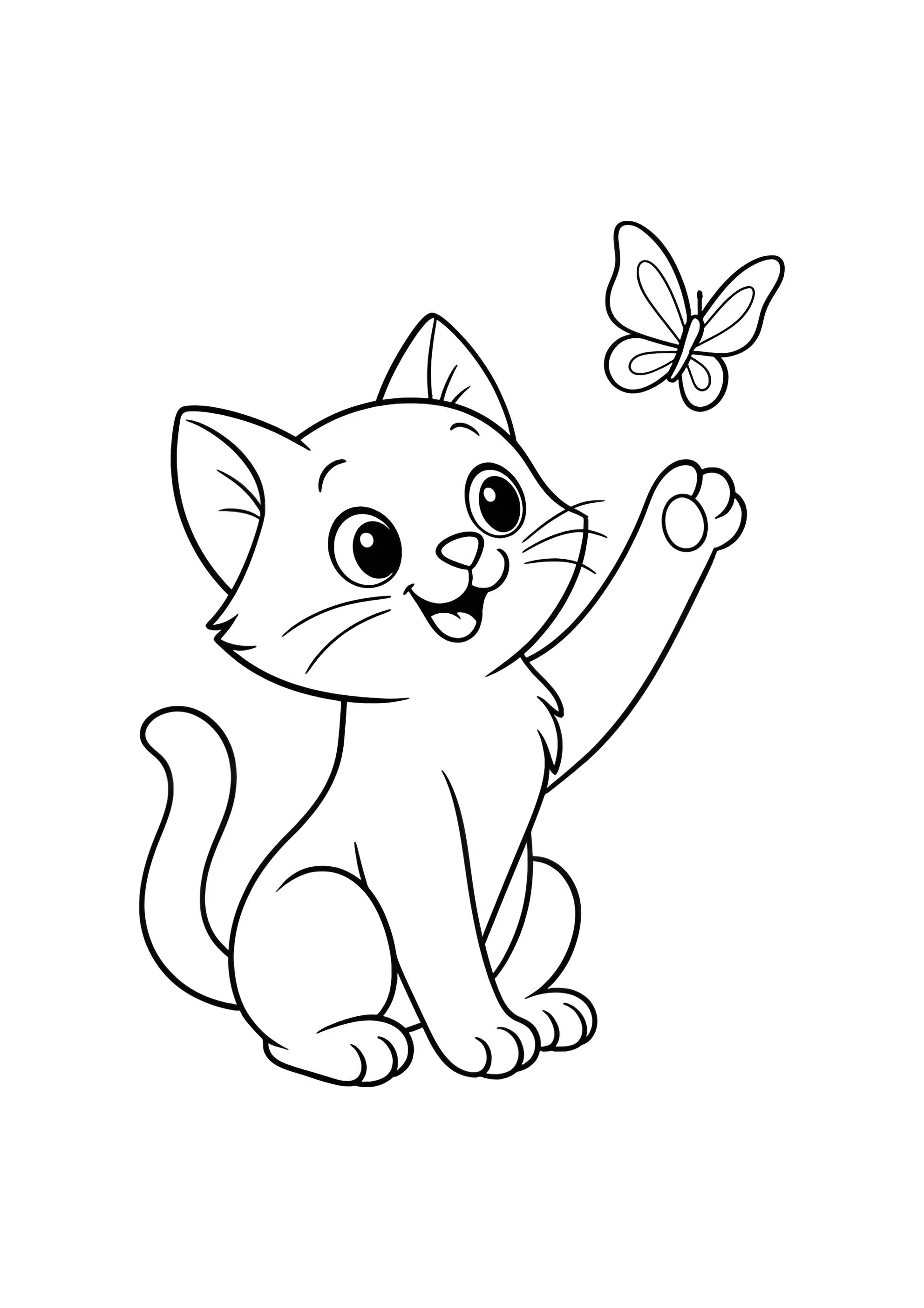 Раскраска Кот и бабочка
