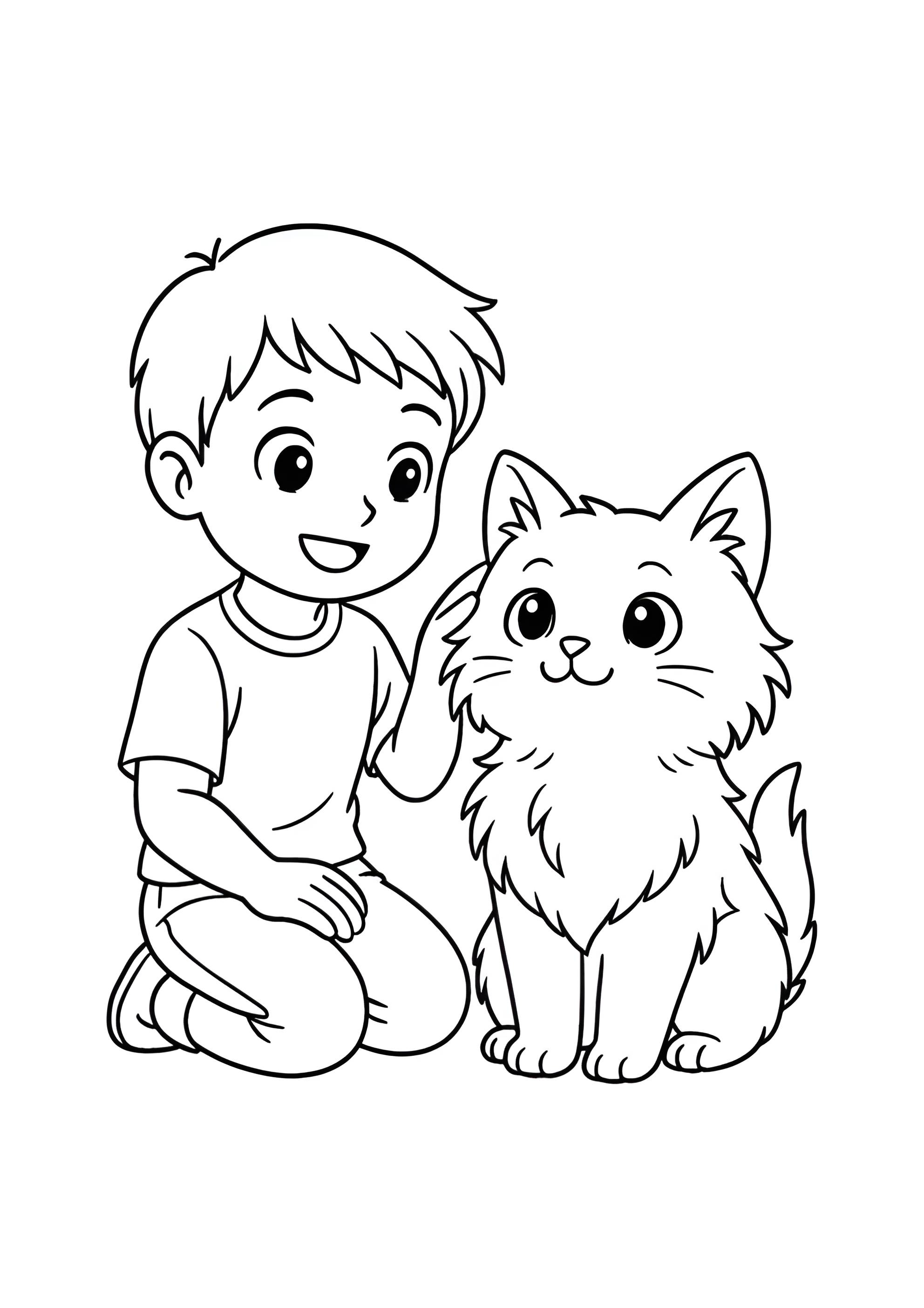 Раскраска Кот и мальчик