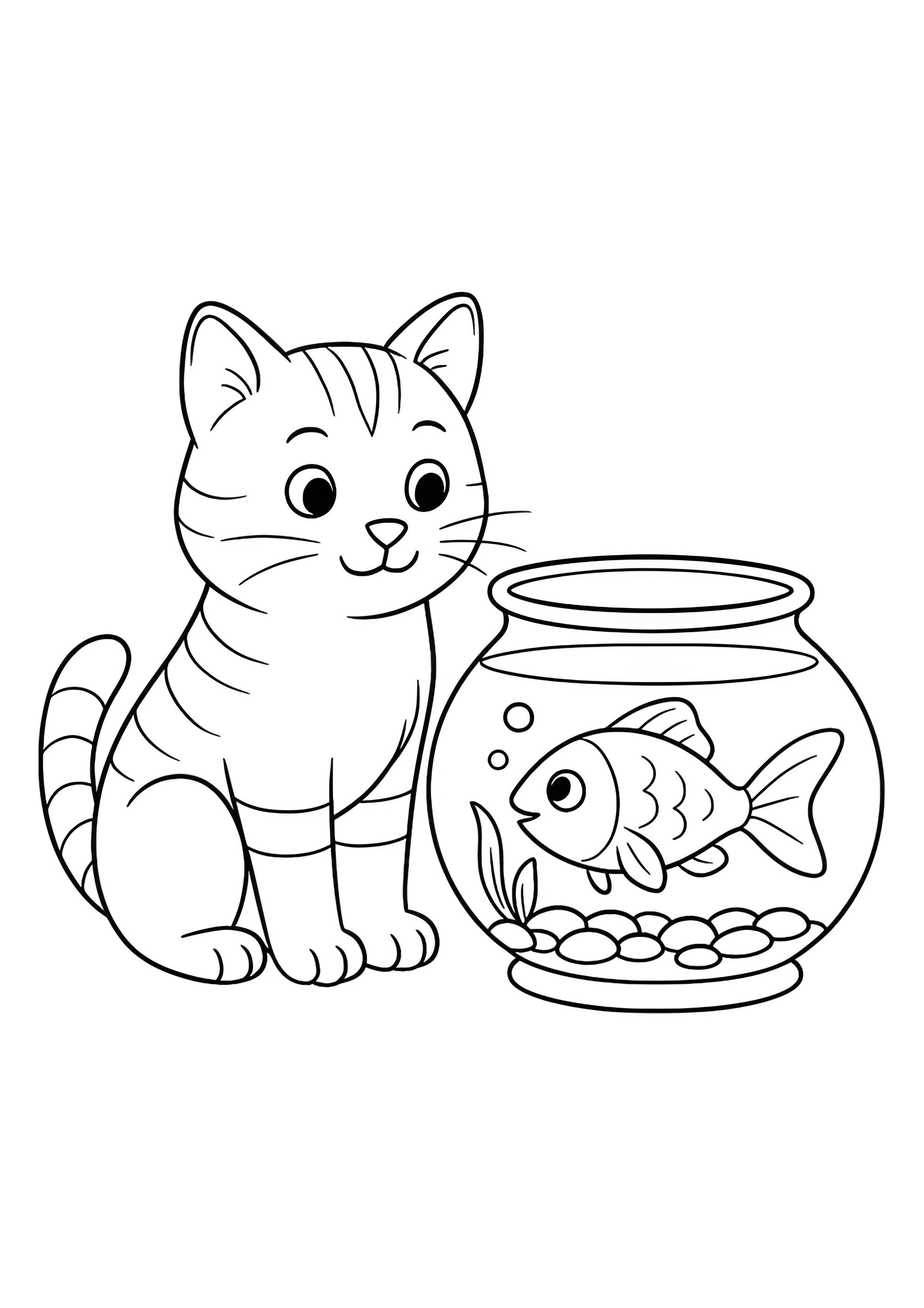 Раскраска Кот и рыбка