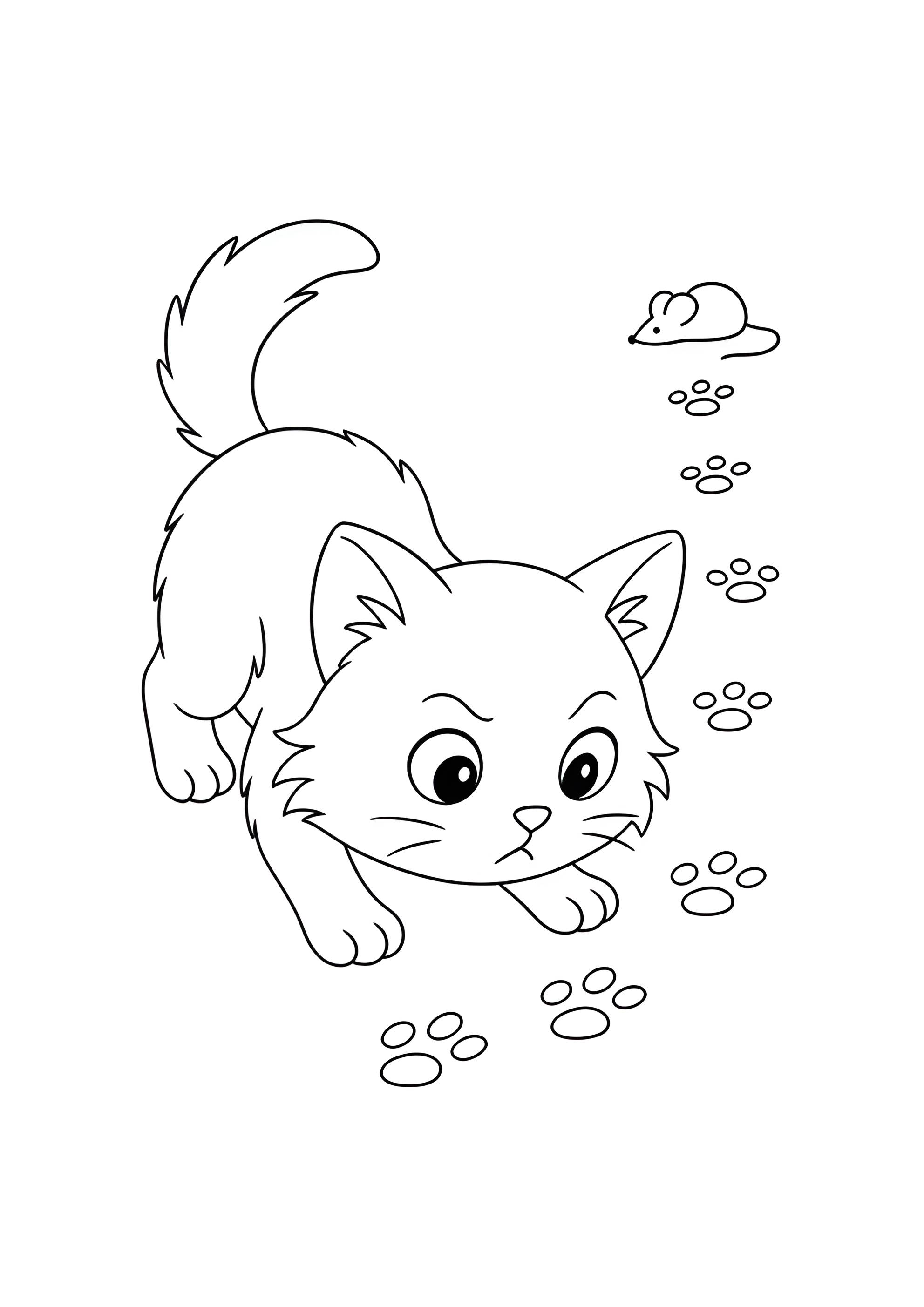 Раскраска Кот ищет след мышки