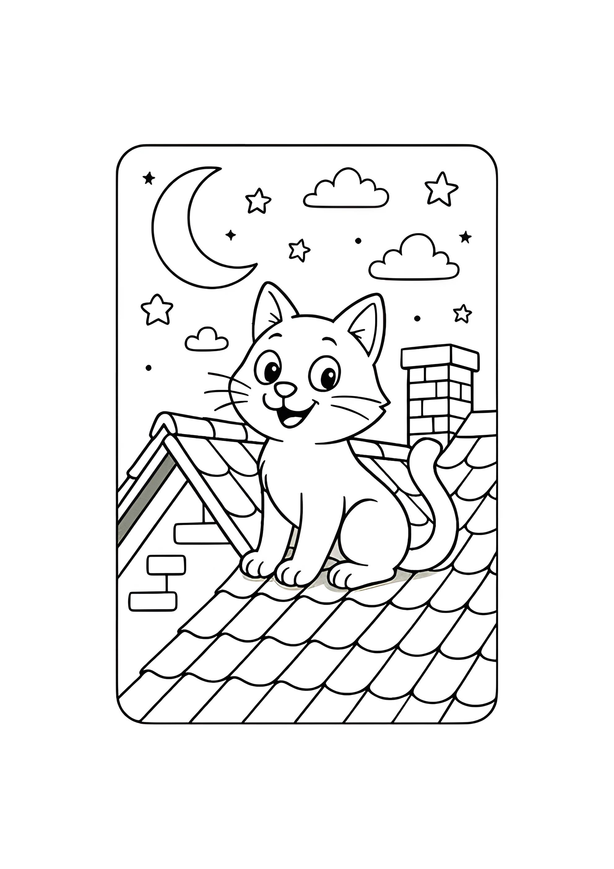 Раскраска Кот на крыше