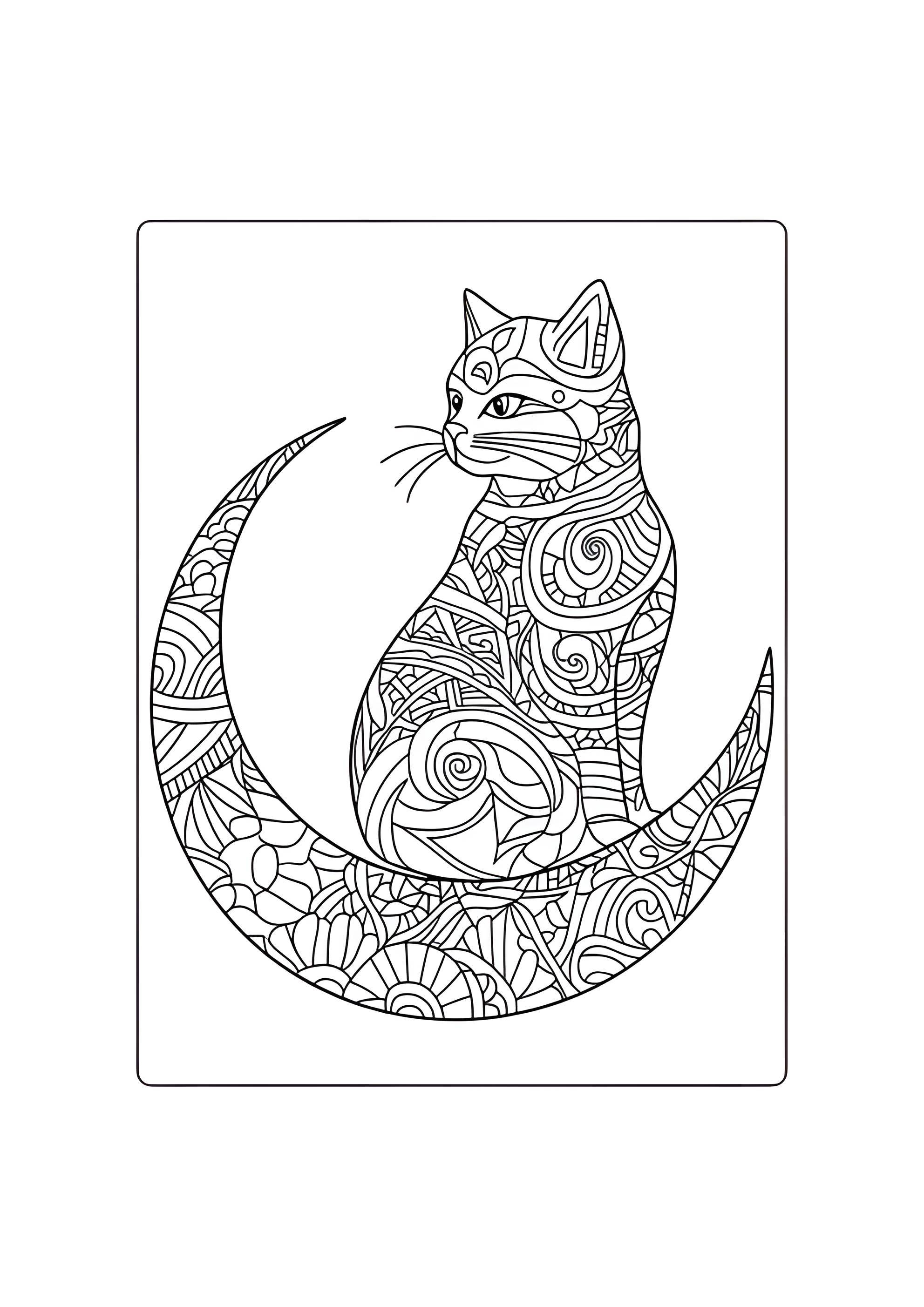 Раскраска Кот на Луне