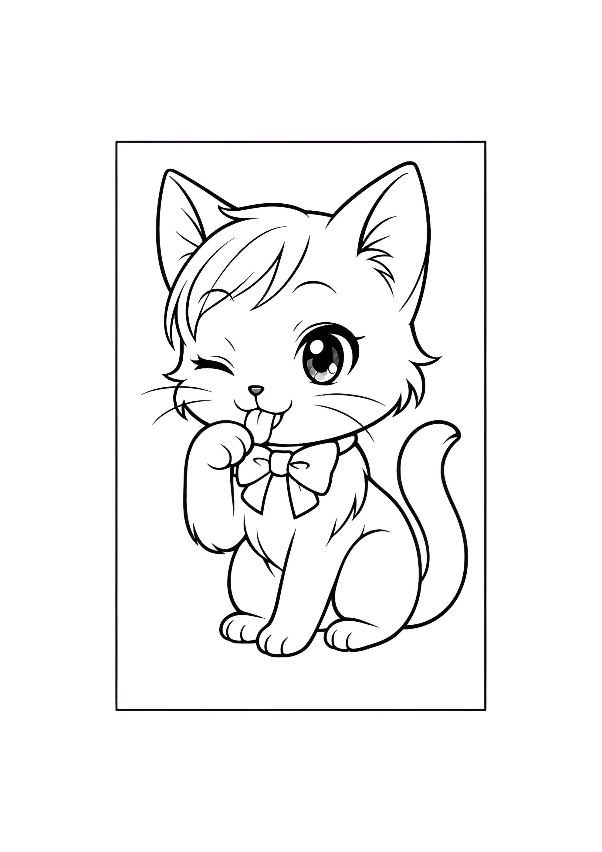 Раскраска Кот облизывает лапу