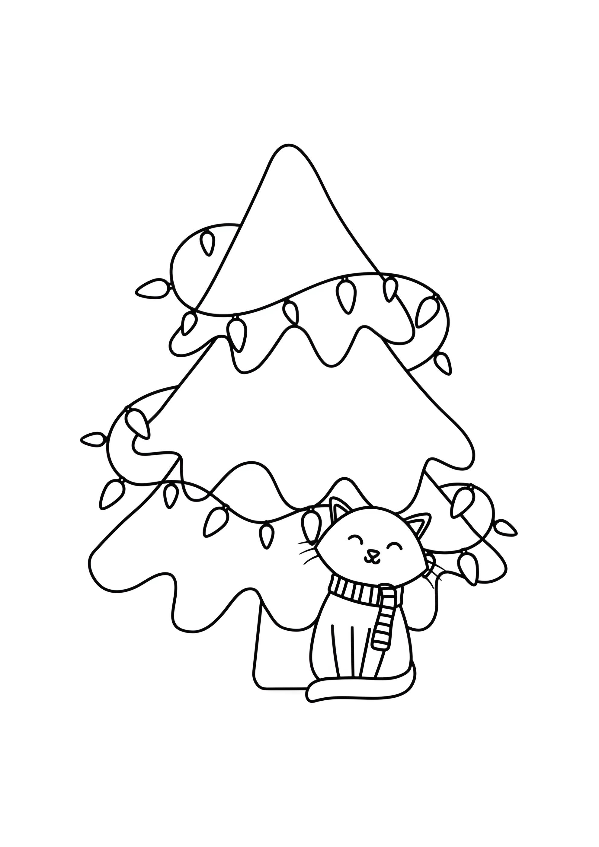 Раскраска Кот под ёлочкой