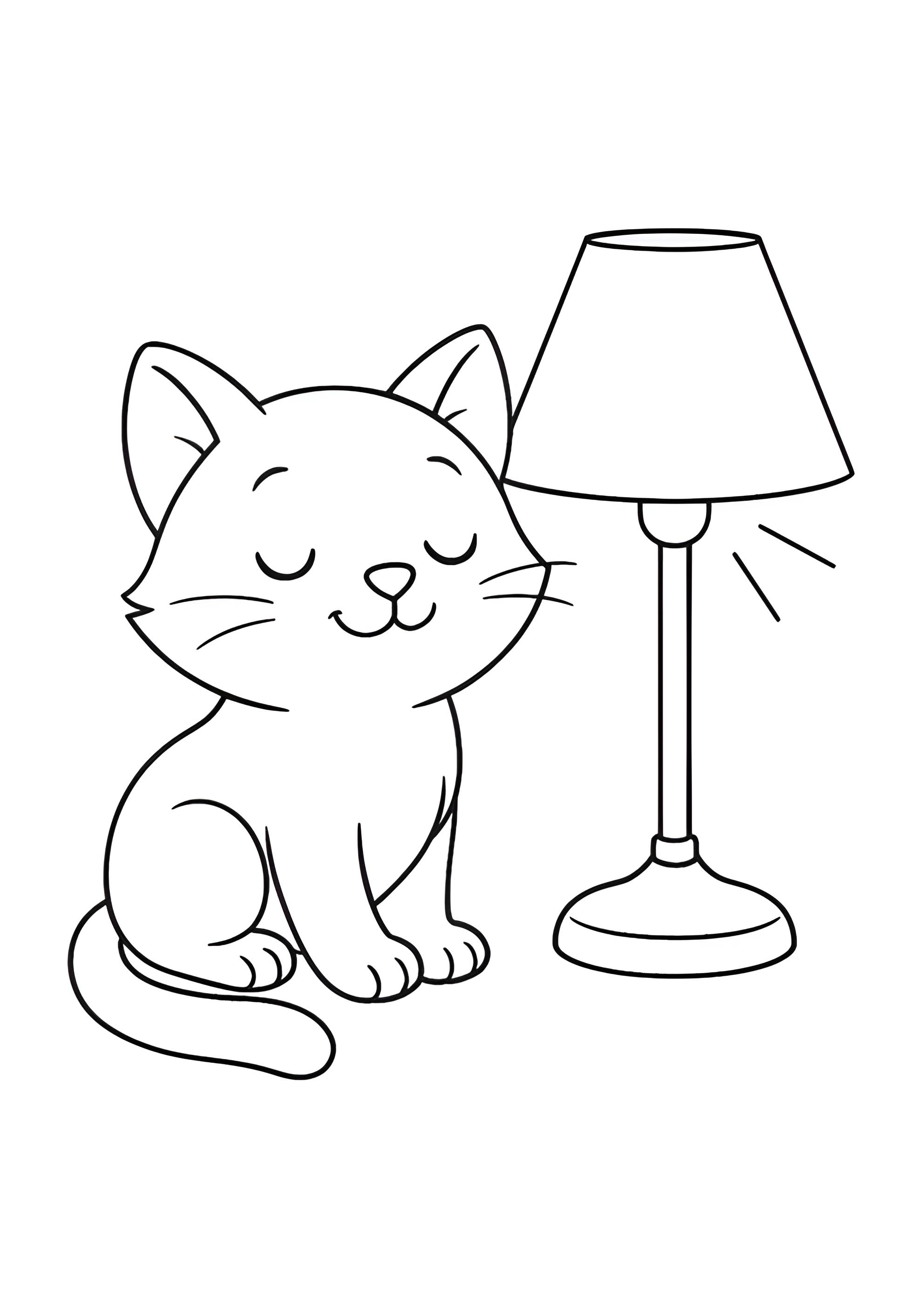 Раскраска Кот пригрелся возле лампы