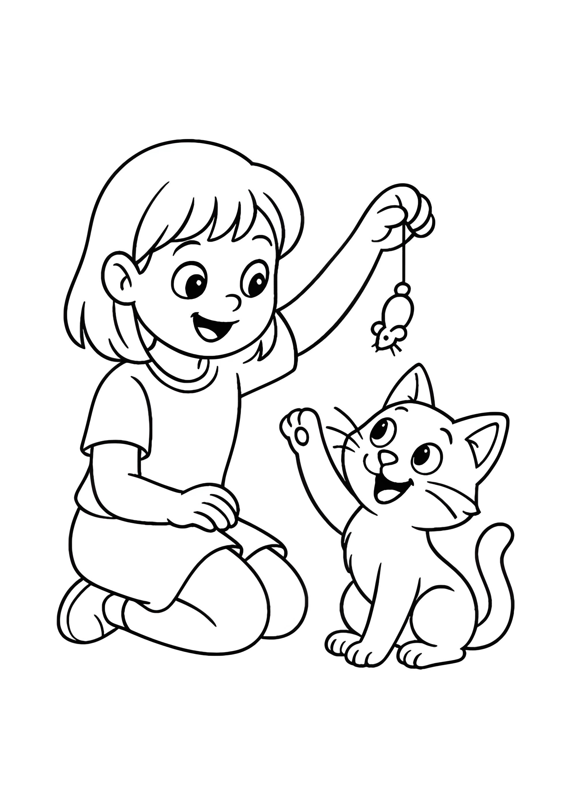 Раскраска Кот с девочкой