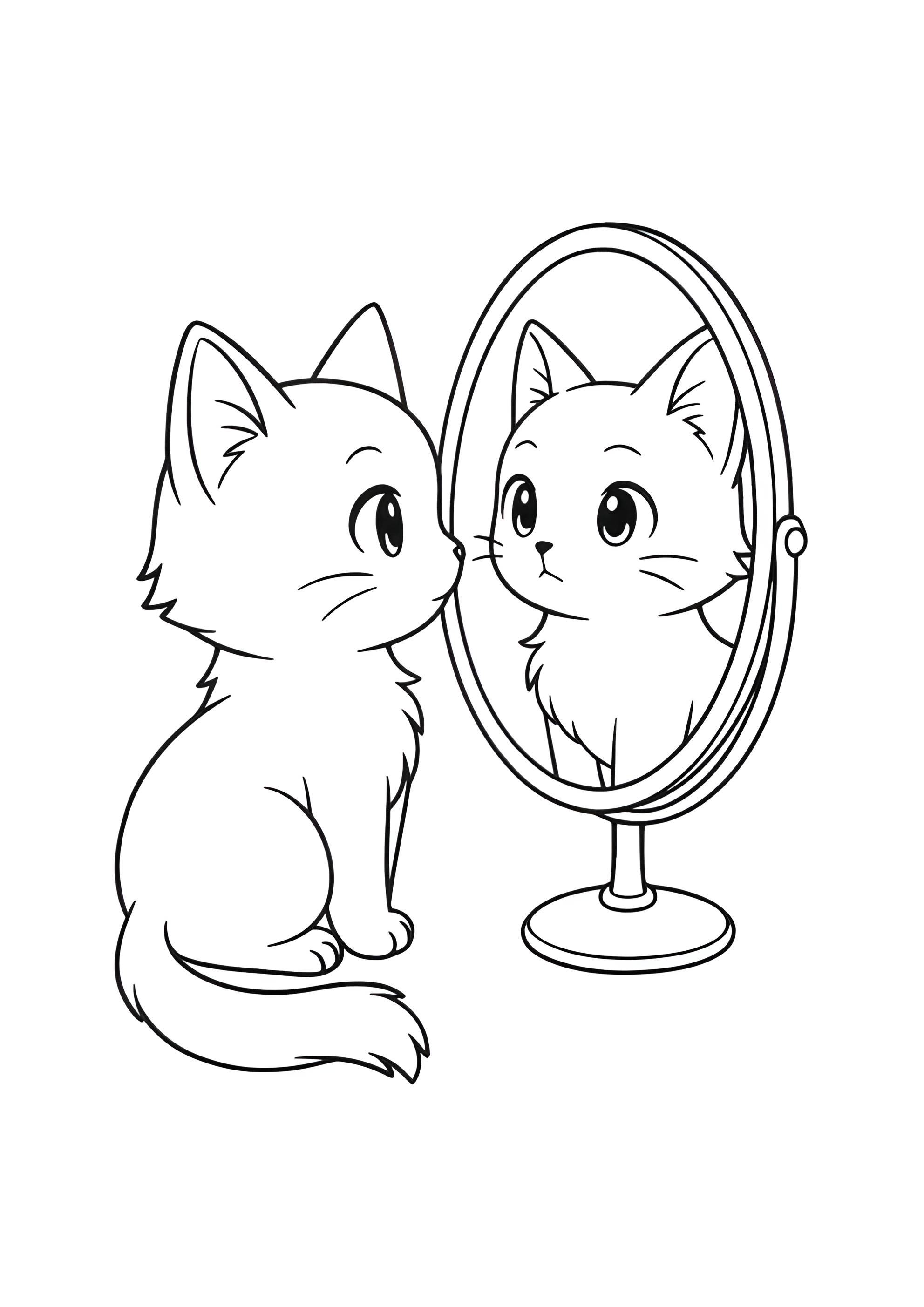 Раскраска Кот смотрится в зеркало