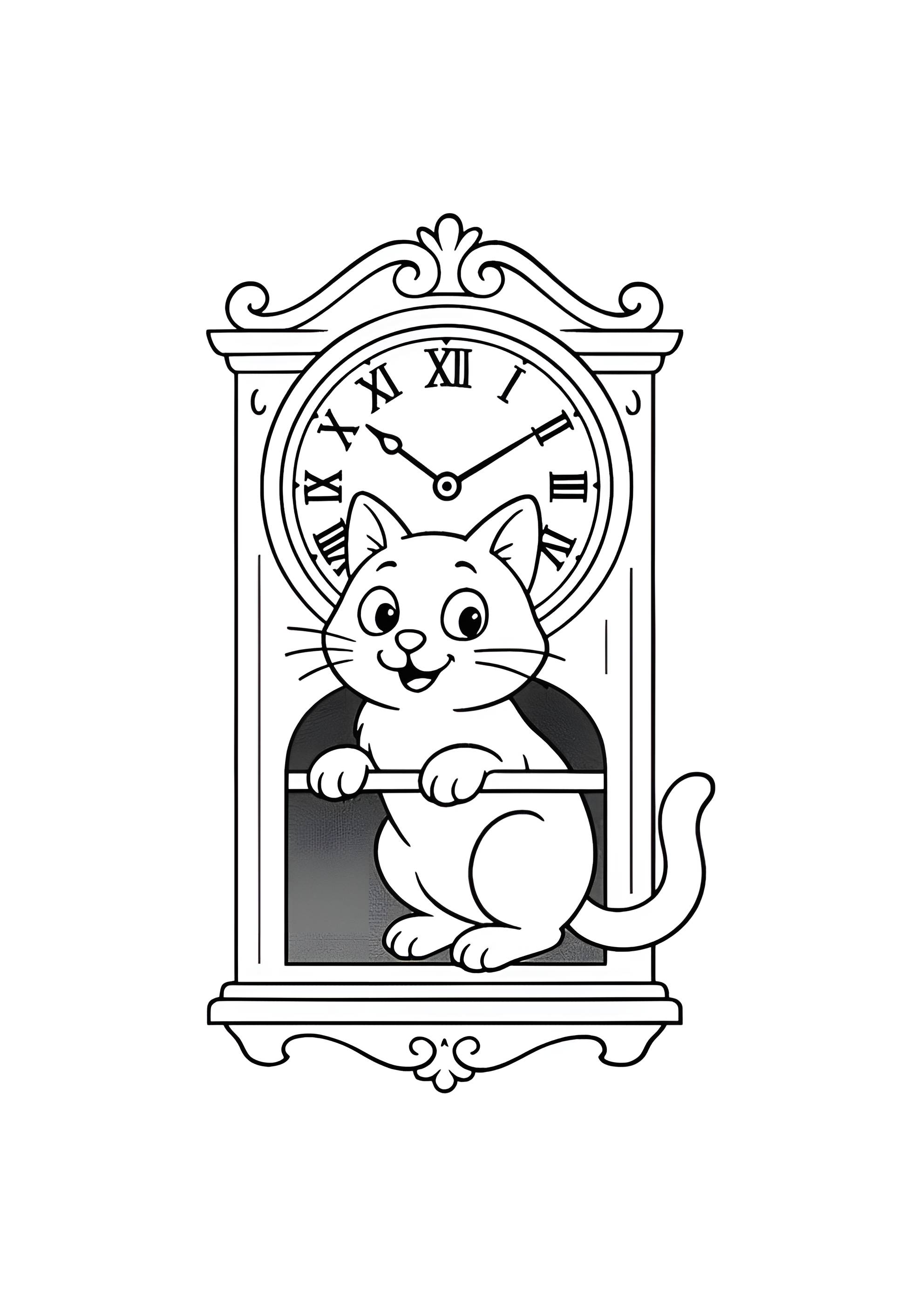 Раскраска Кот забрался в старинные часы