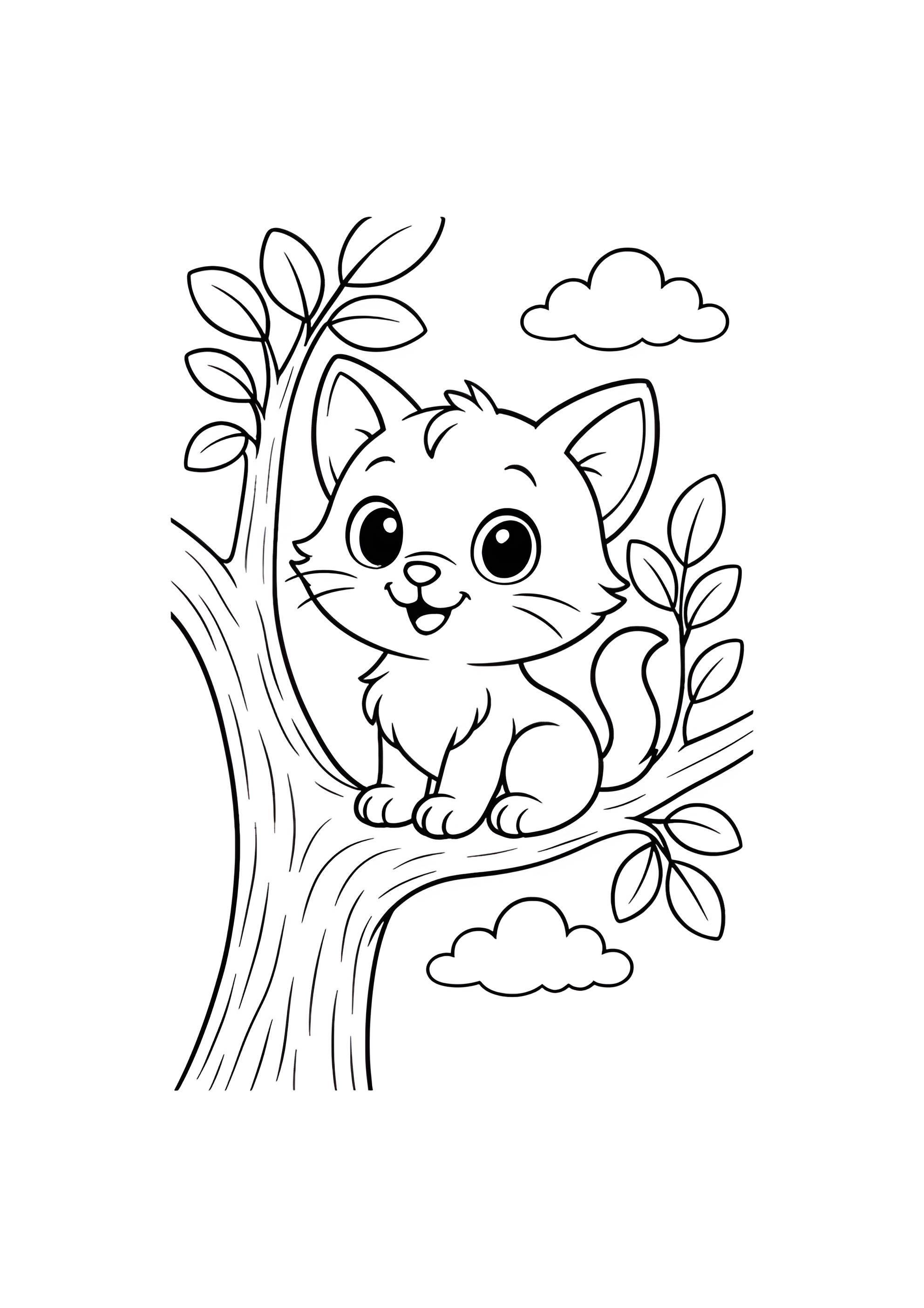 Раскраска Кот залез на дерево