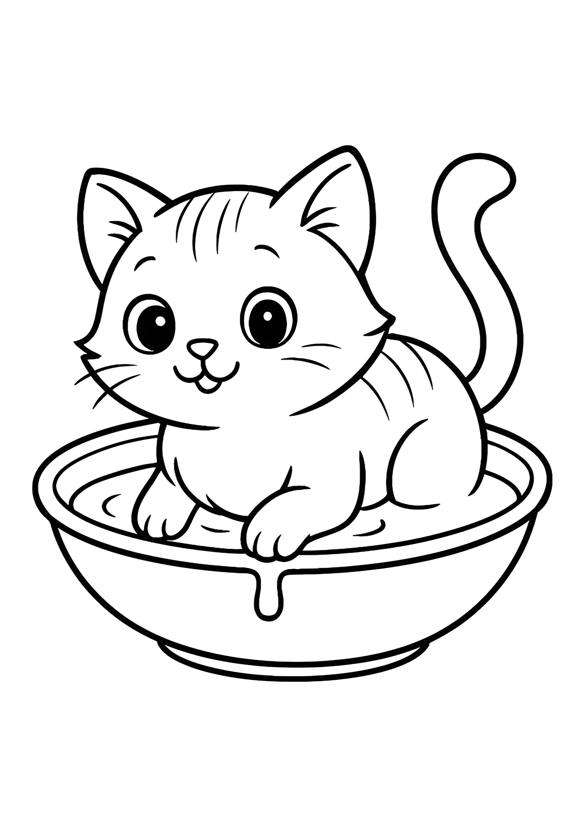 Раскраска Кот залез в миску