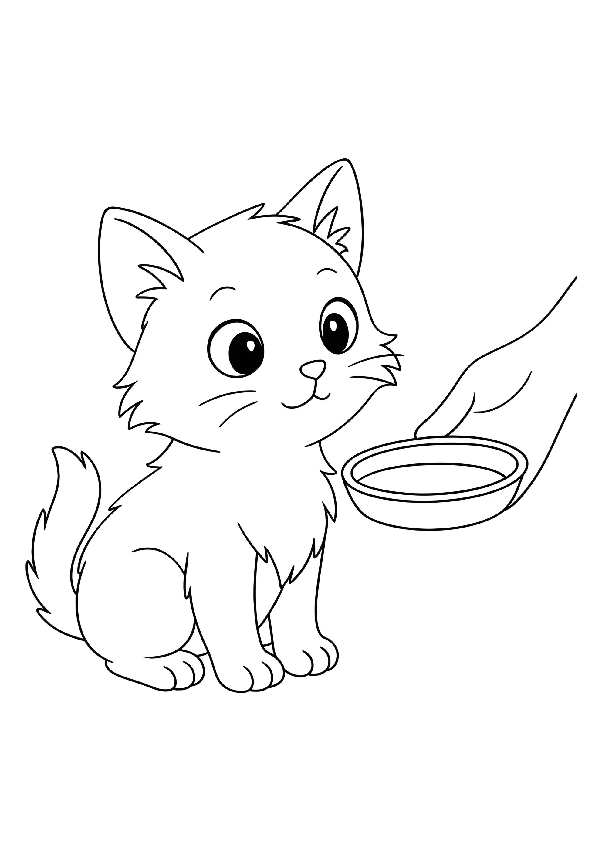 Раскраска Котенку подают миску с молоком