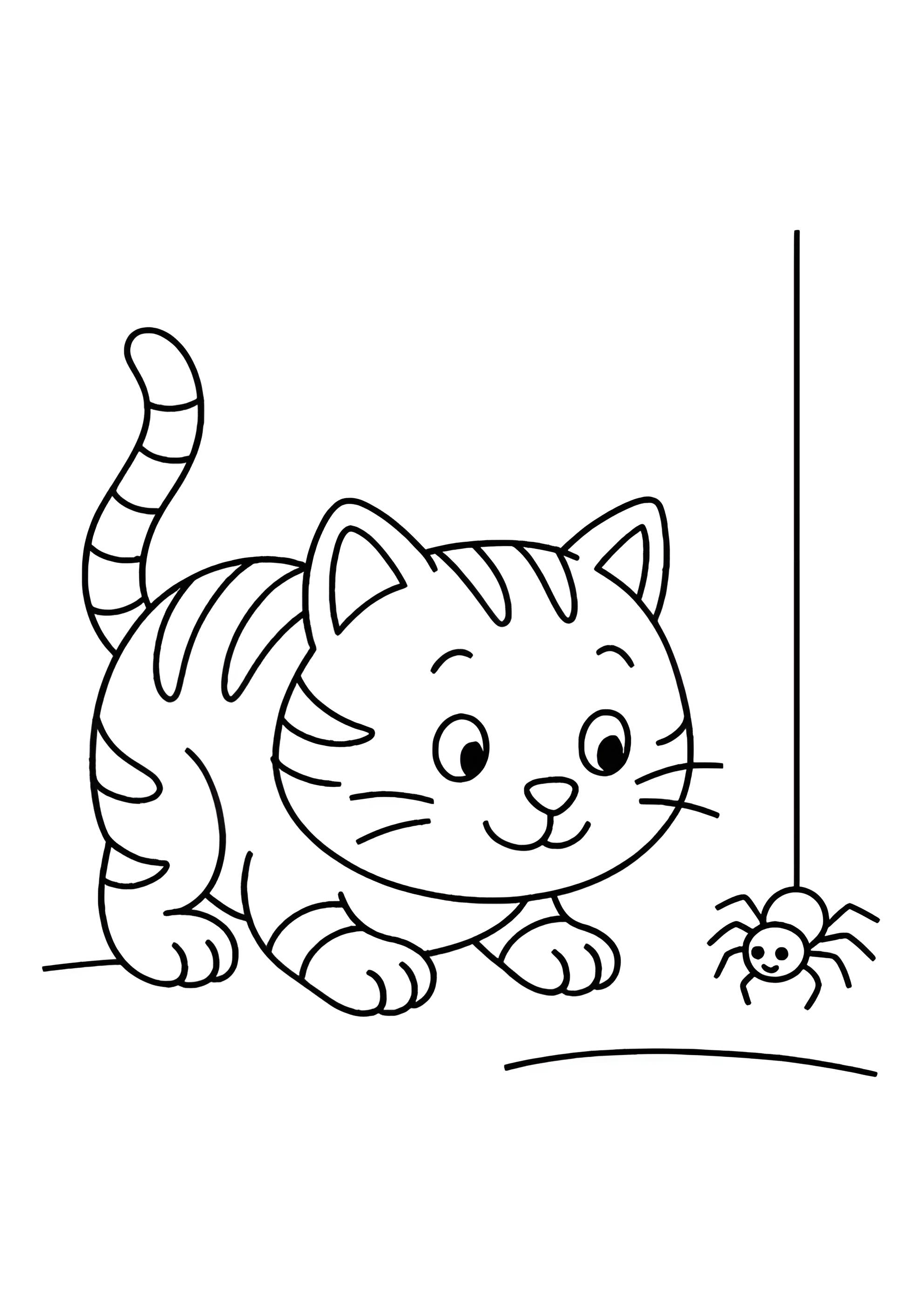 Раскраска Котенок и паук