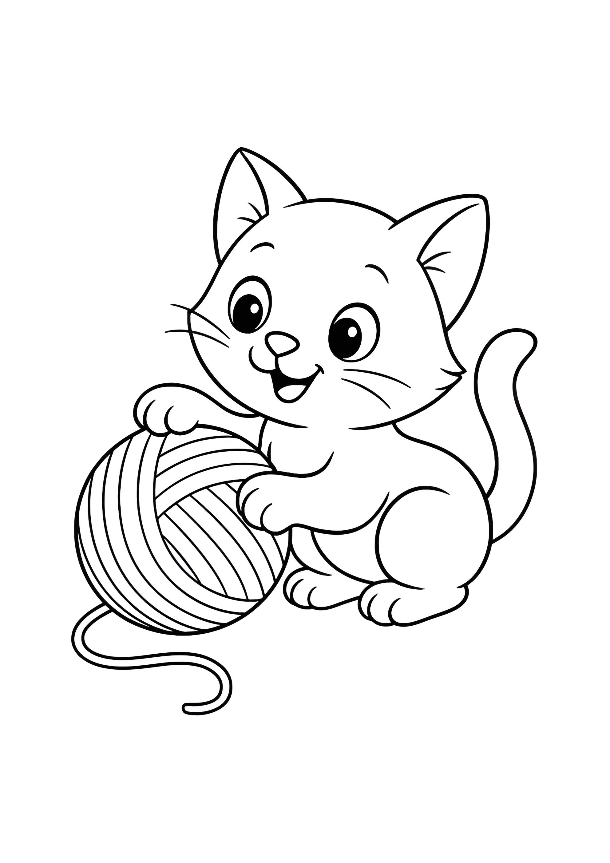 Раскраска Котенок играет с нитками