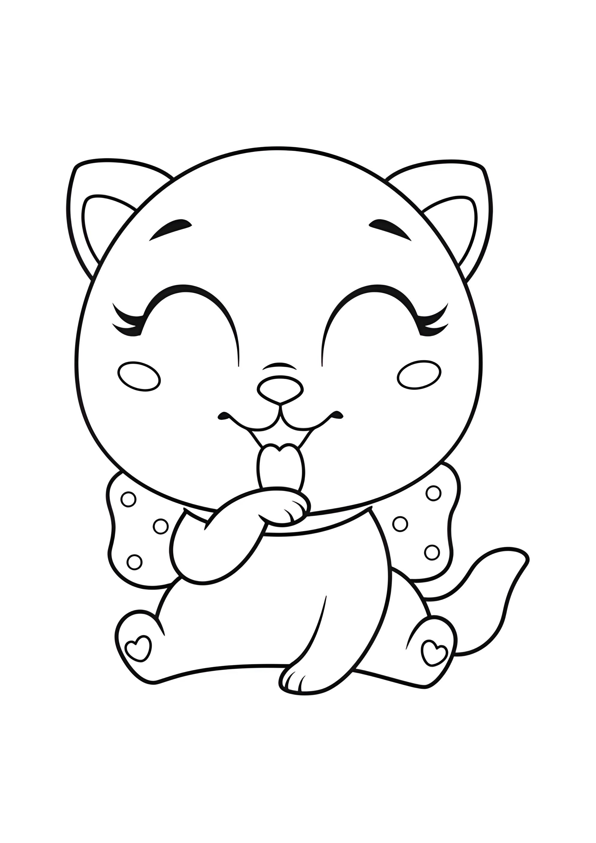 Раскраска Котенок лижет лапку
