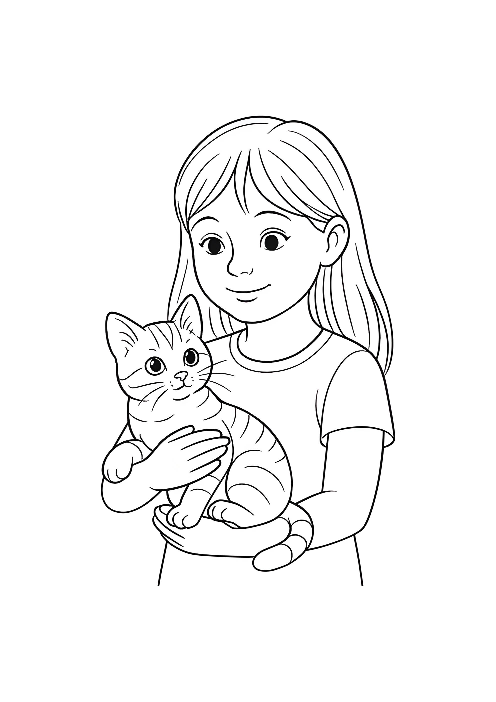Раскраска Котенок на руках у девочки