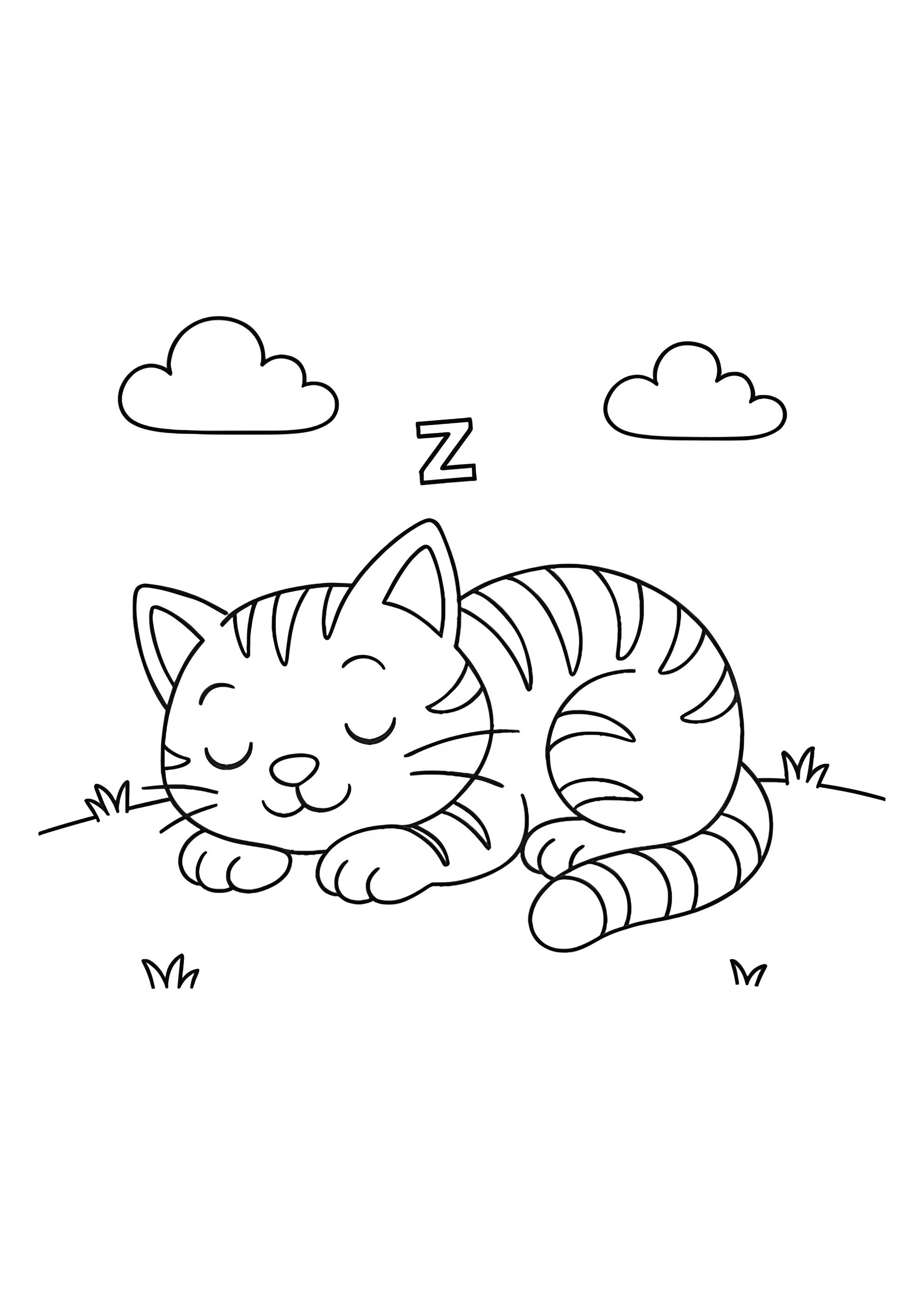 Раскраска Котенок сладко спит