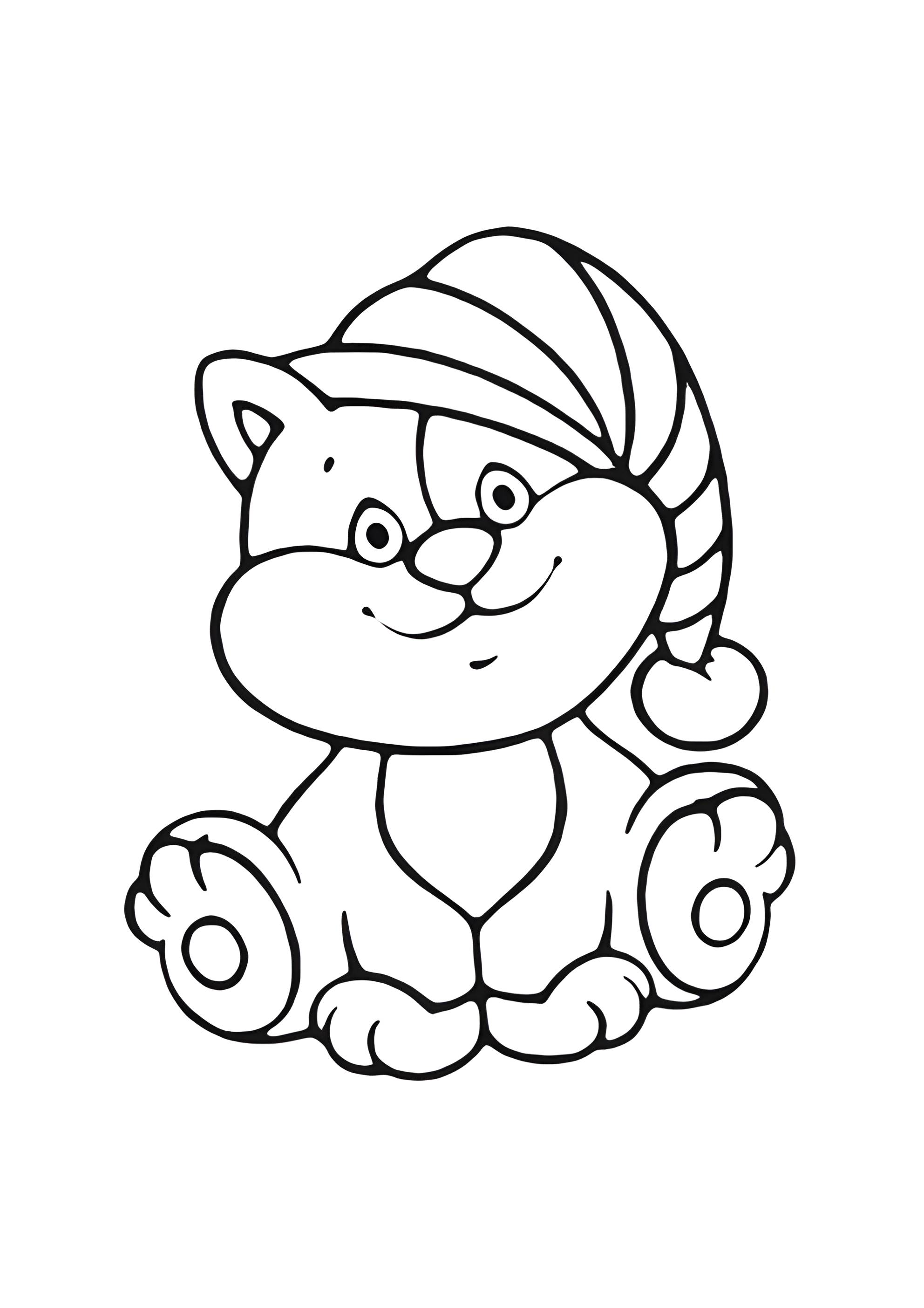 Раскраска Котенок в новогодней шапке