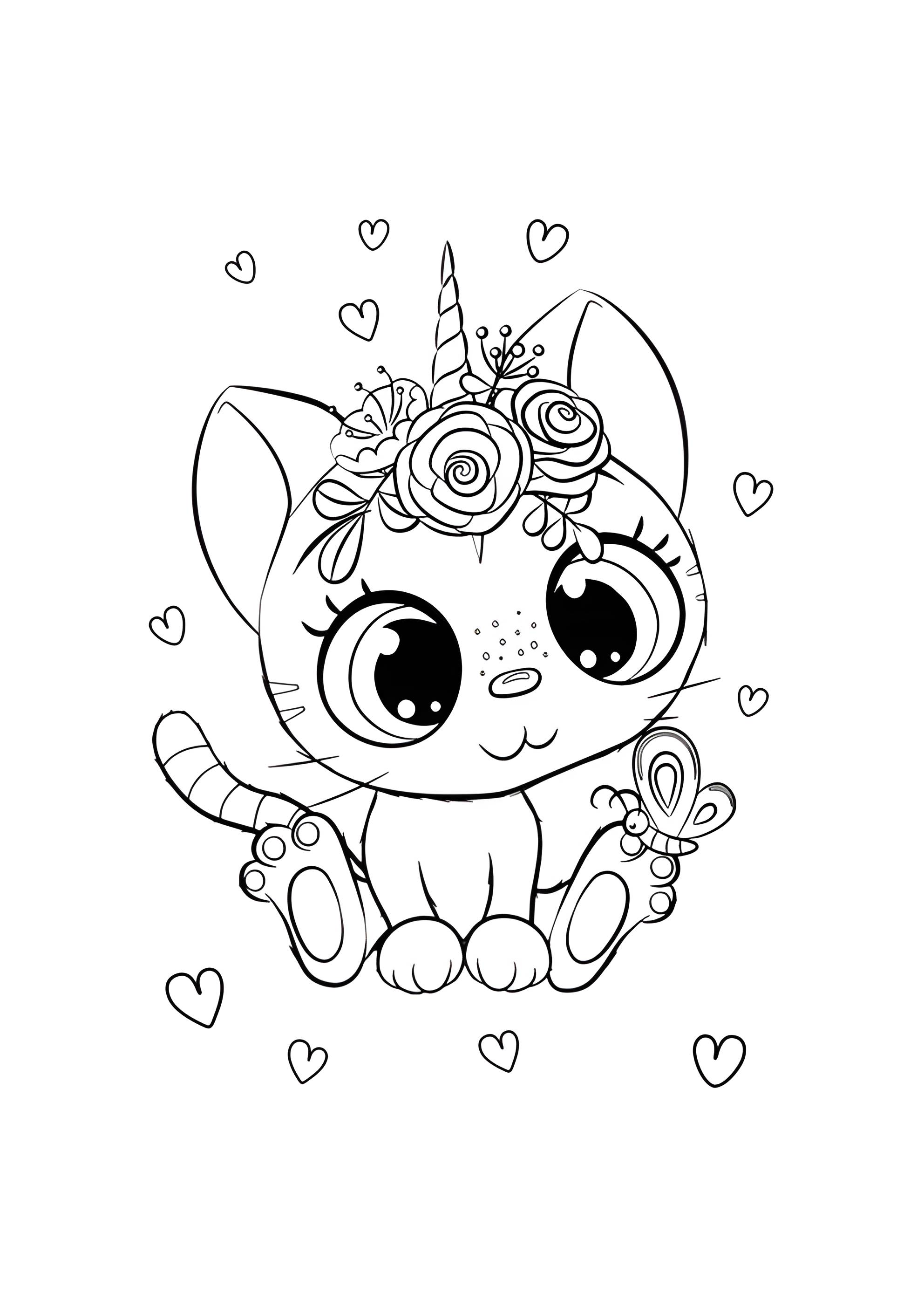 Раскраска Котик - единорожка