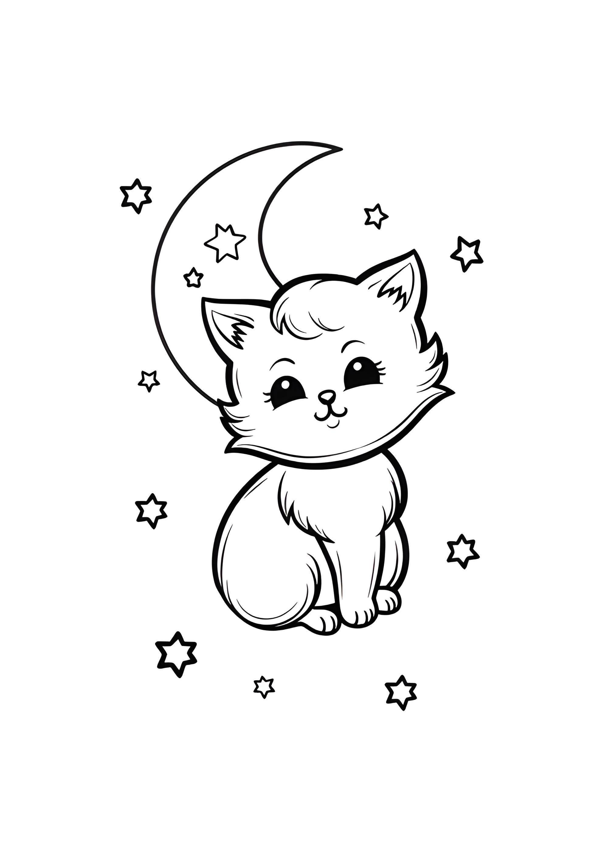 Раскраска Котик и луна