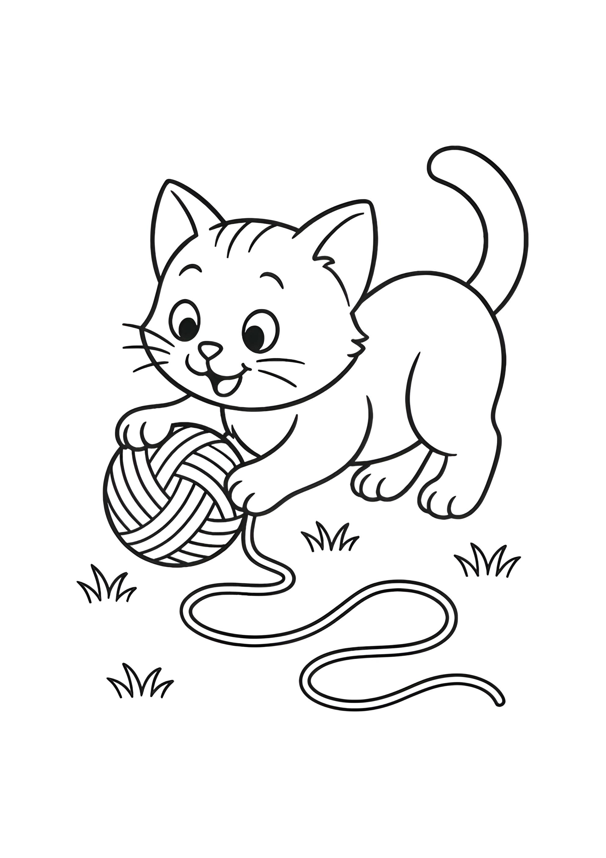 Раскраска Котик играет с нитками