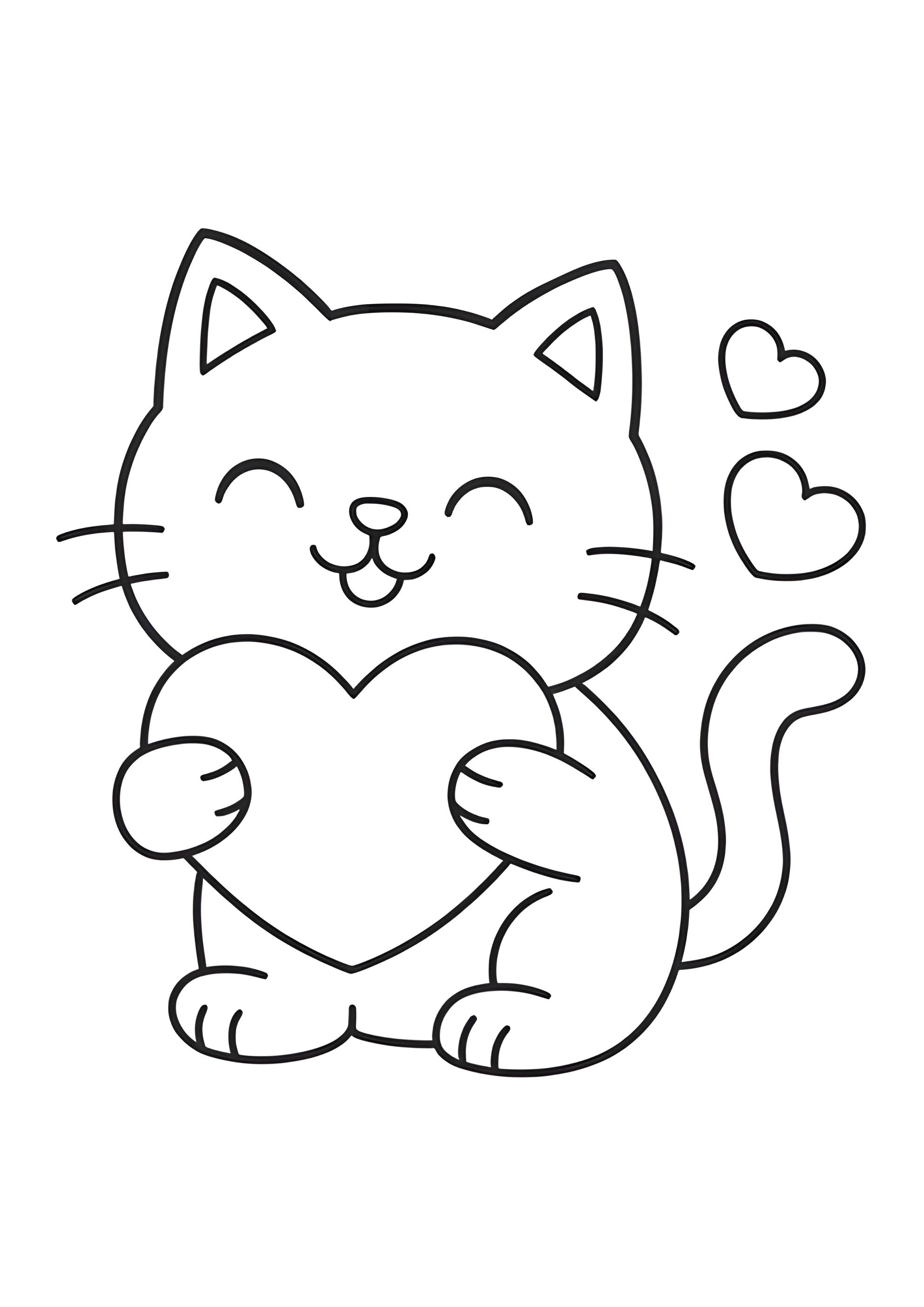 Раскраска Котик обнимает сердечко