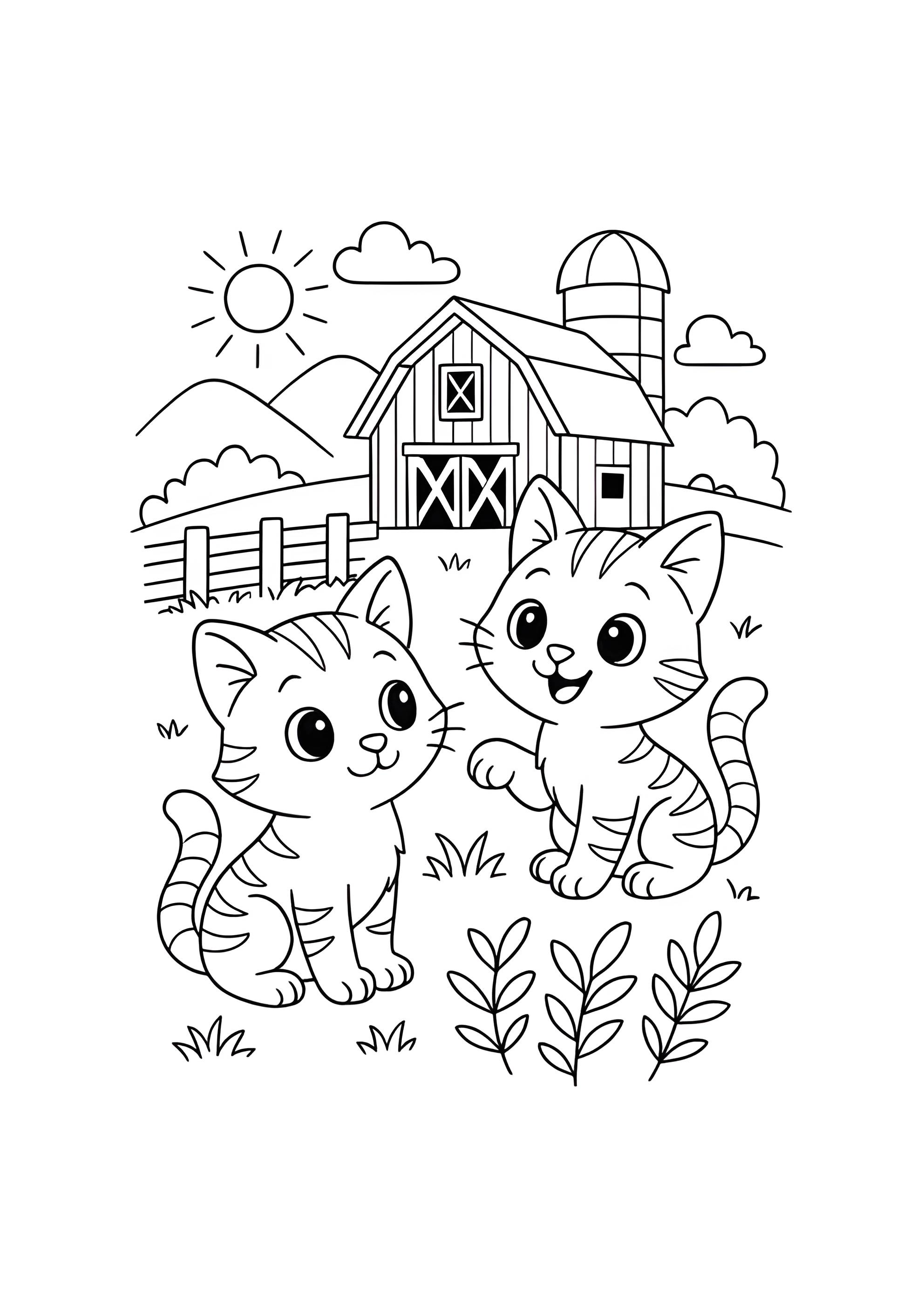 Раскраска Коты на ферме