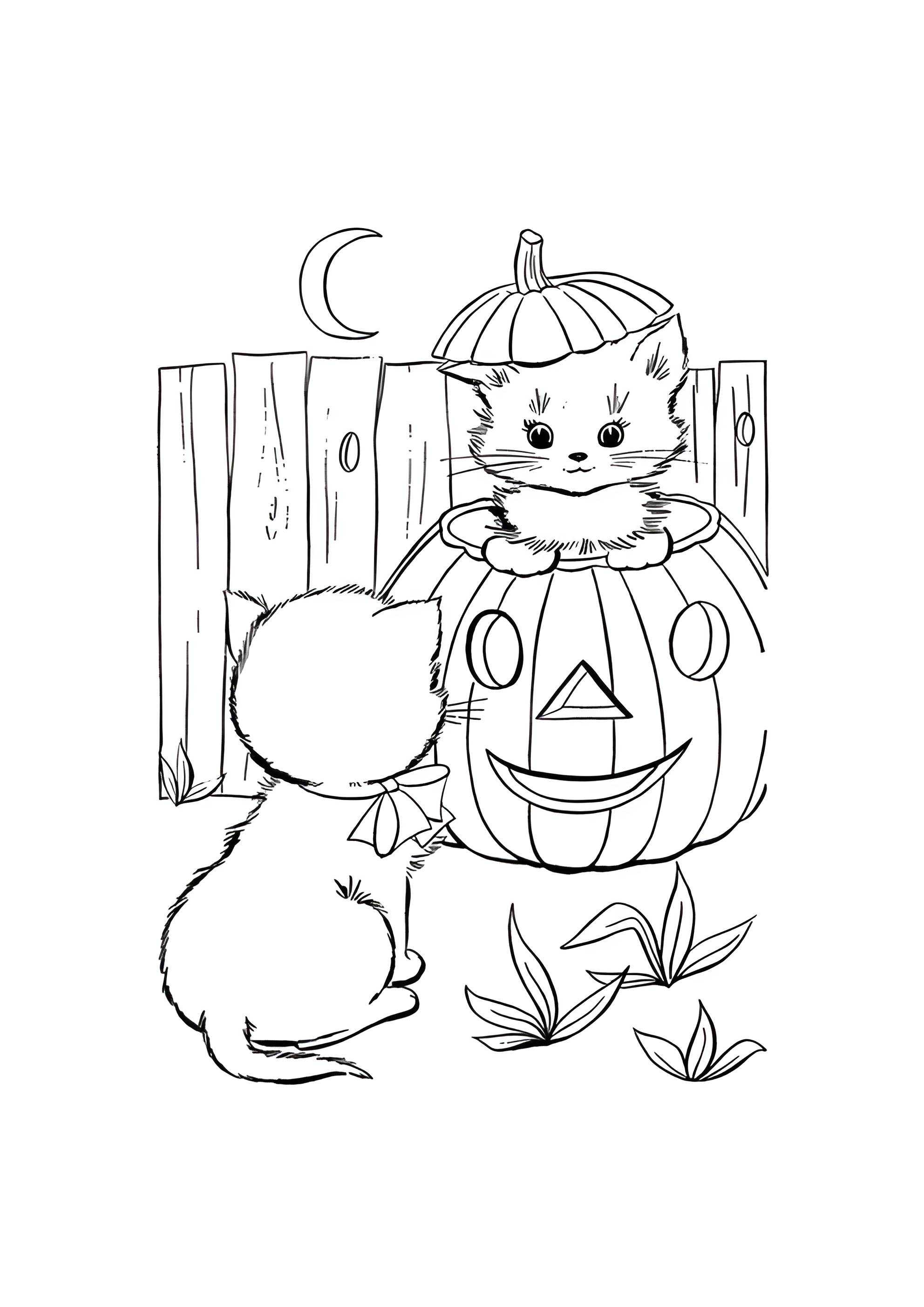 Раскраска Котята на тыкве