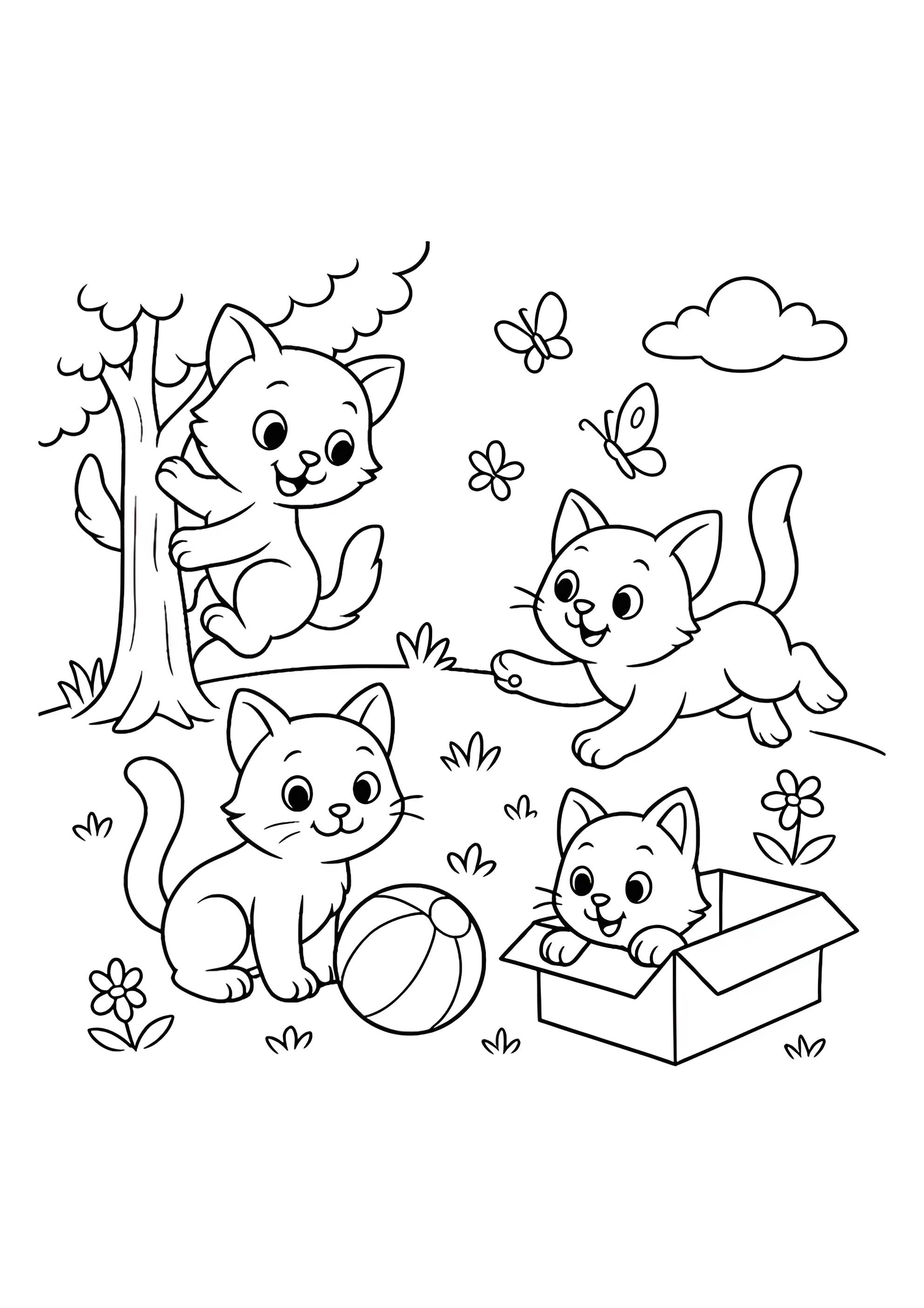 Раскраска Котята развлекаются