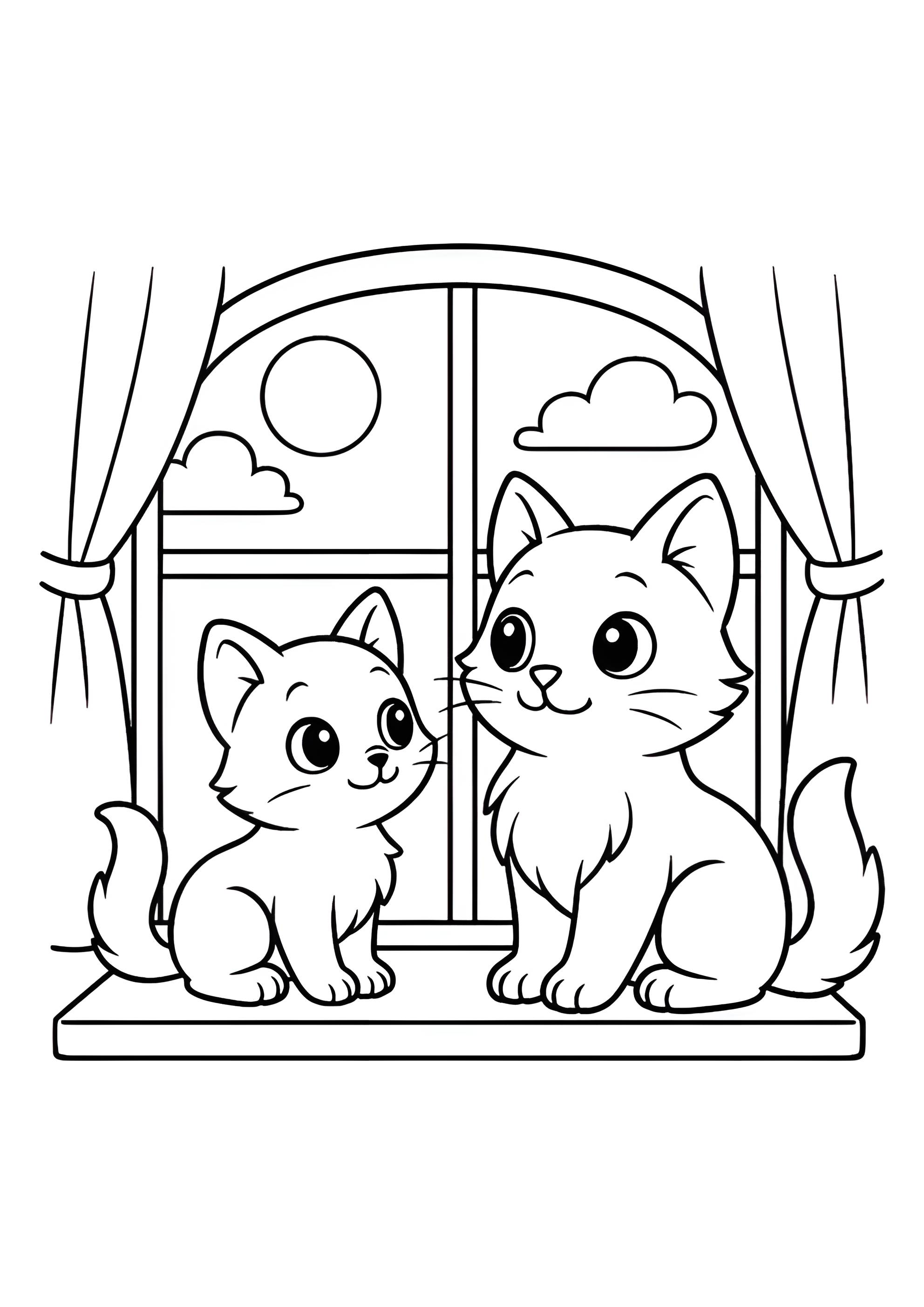 Раскраска Котята смотрят в окно