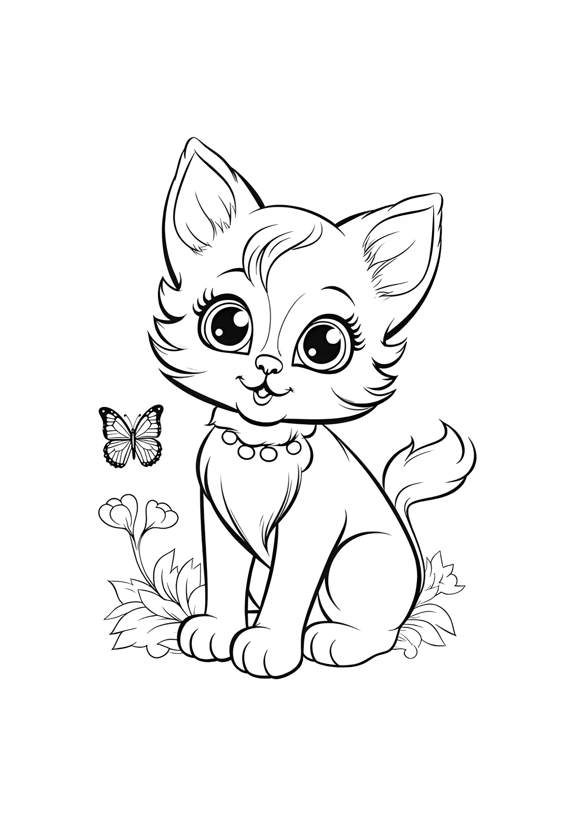 Раскраска Котёнок и бабочка