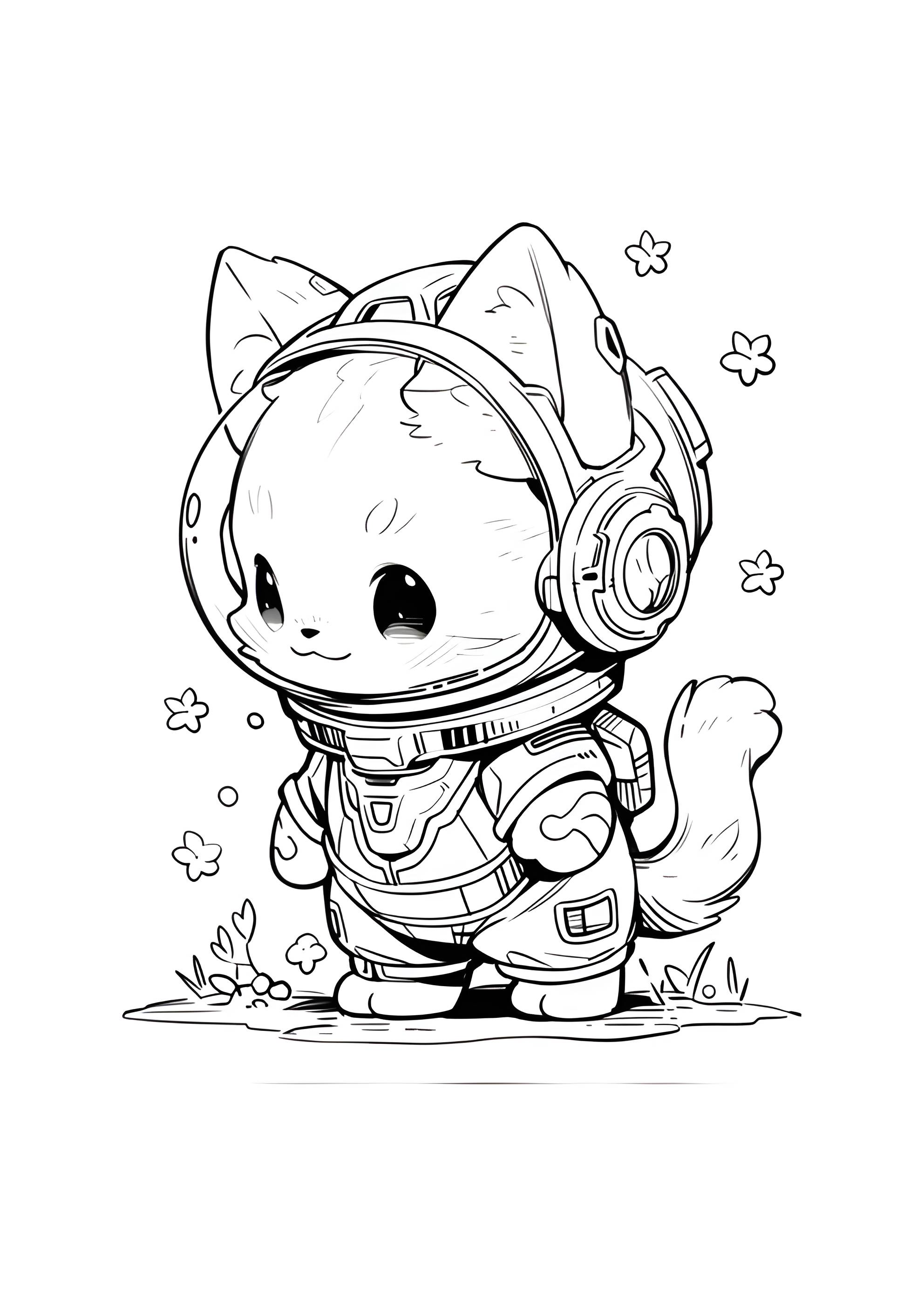 Раскраска Котёнок космонавт
