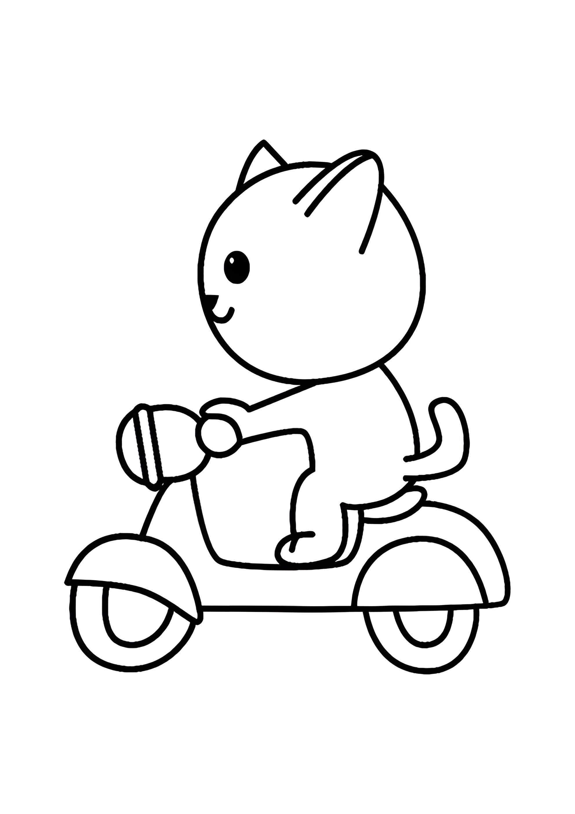Раскраска Котёнок на мотоцикле