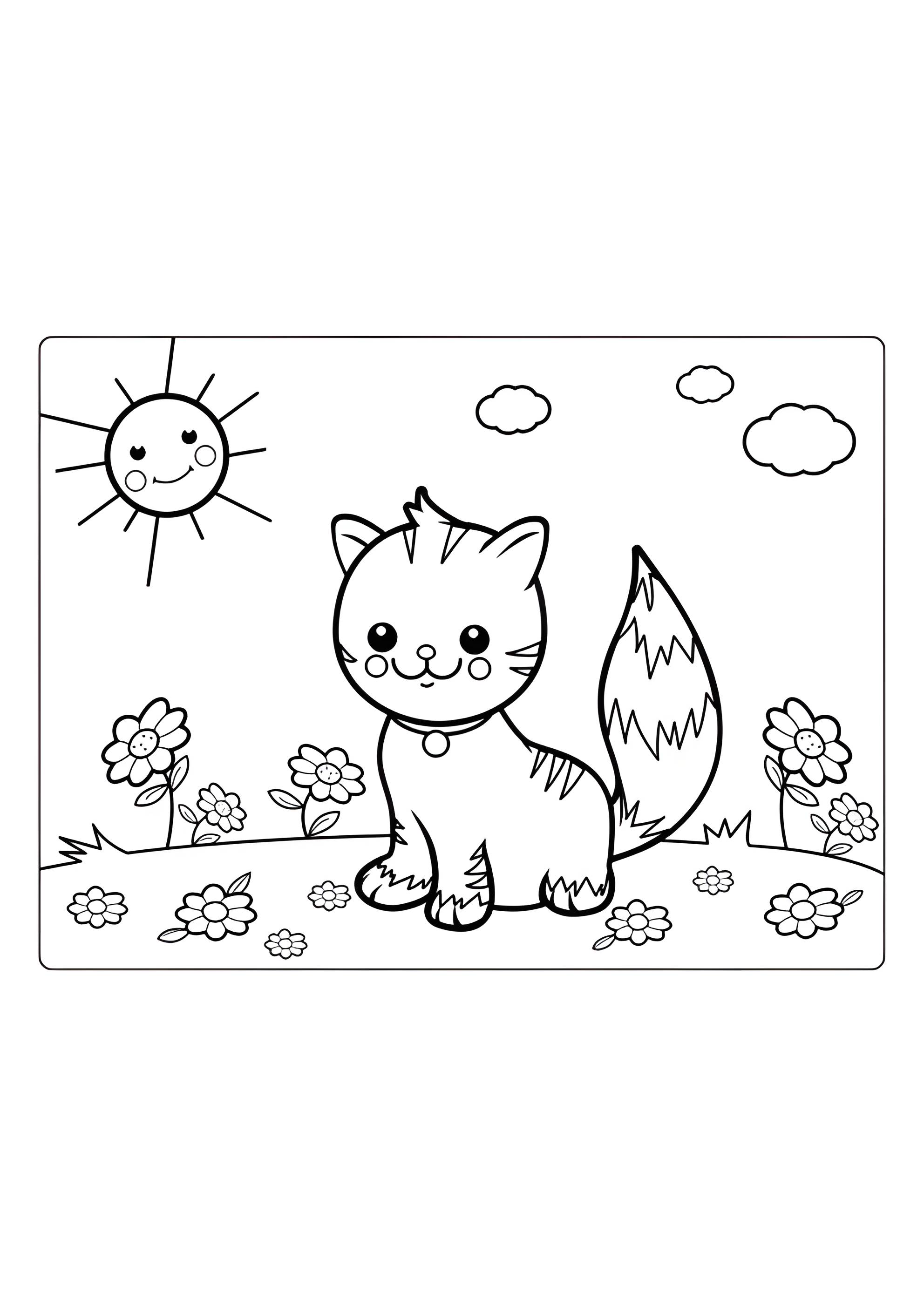 Раскраска Котёнок на полянке