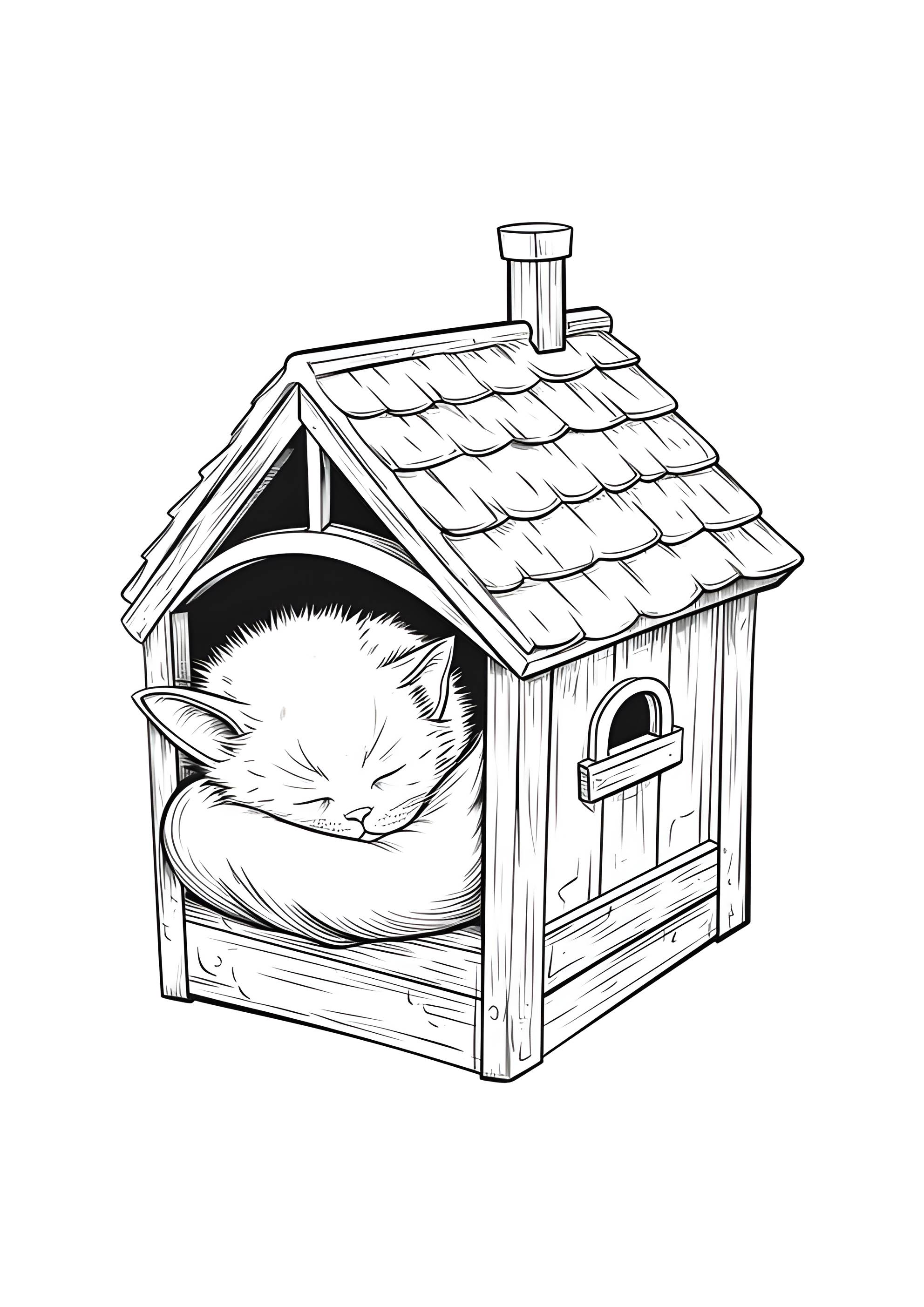 Раскраска Котёнок в домике