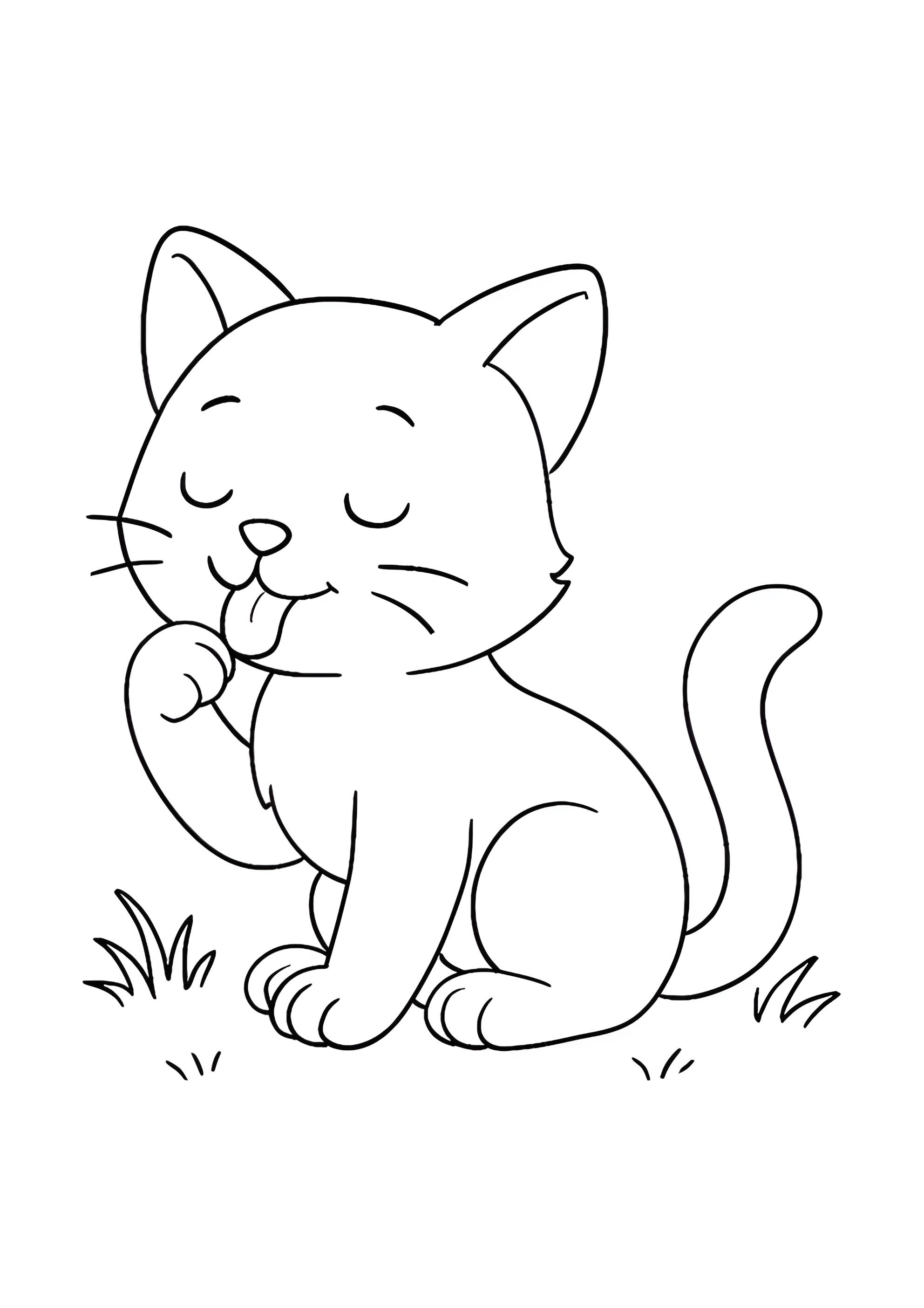 Раскраска Котёнок вылизывается