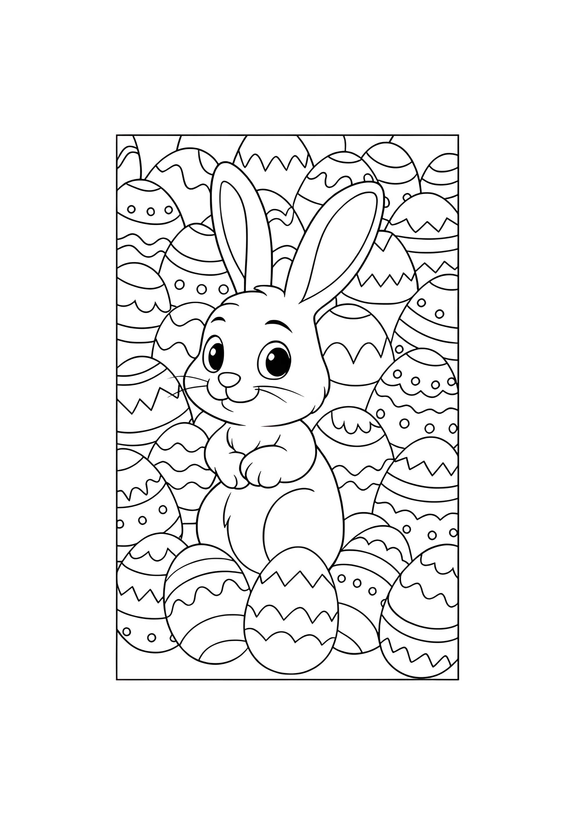 Раскраска Кролик и море пасхальных яиц