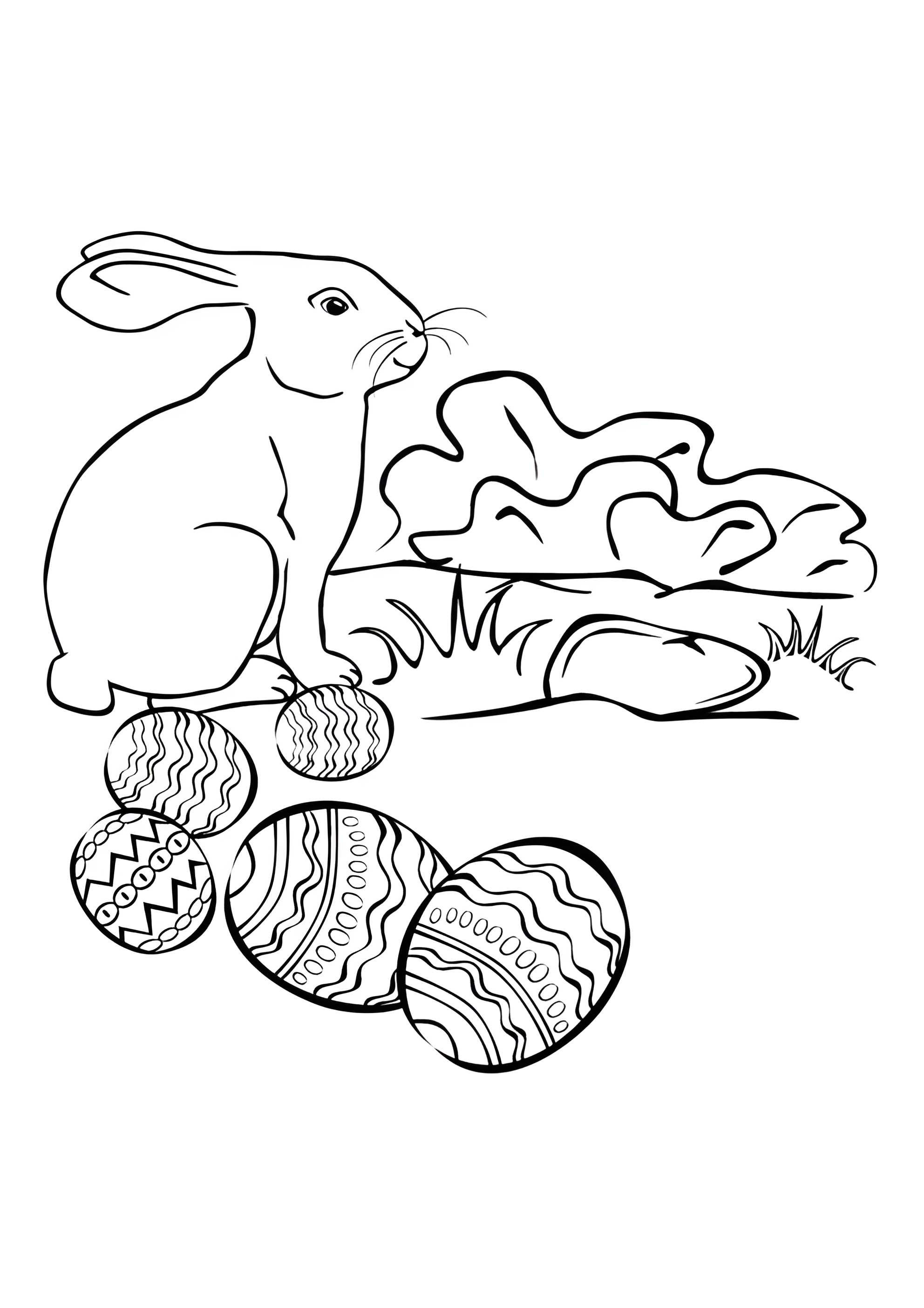 Раскраска Кролик и пасхальные яйца