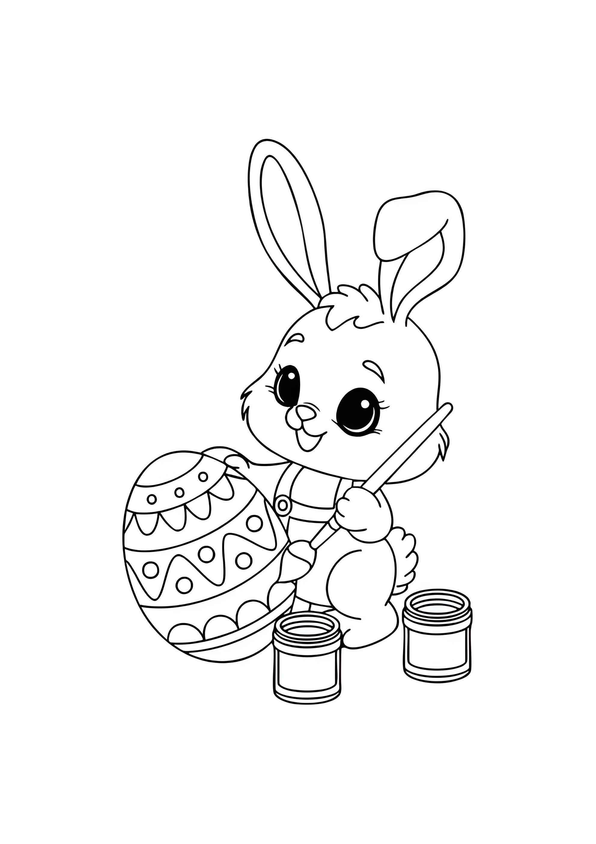 Раскраска Кролик красит яйца на пасху