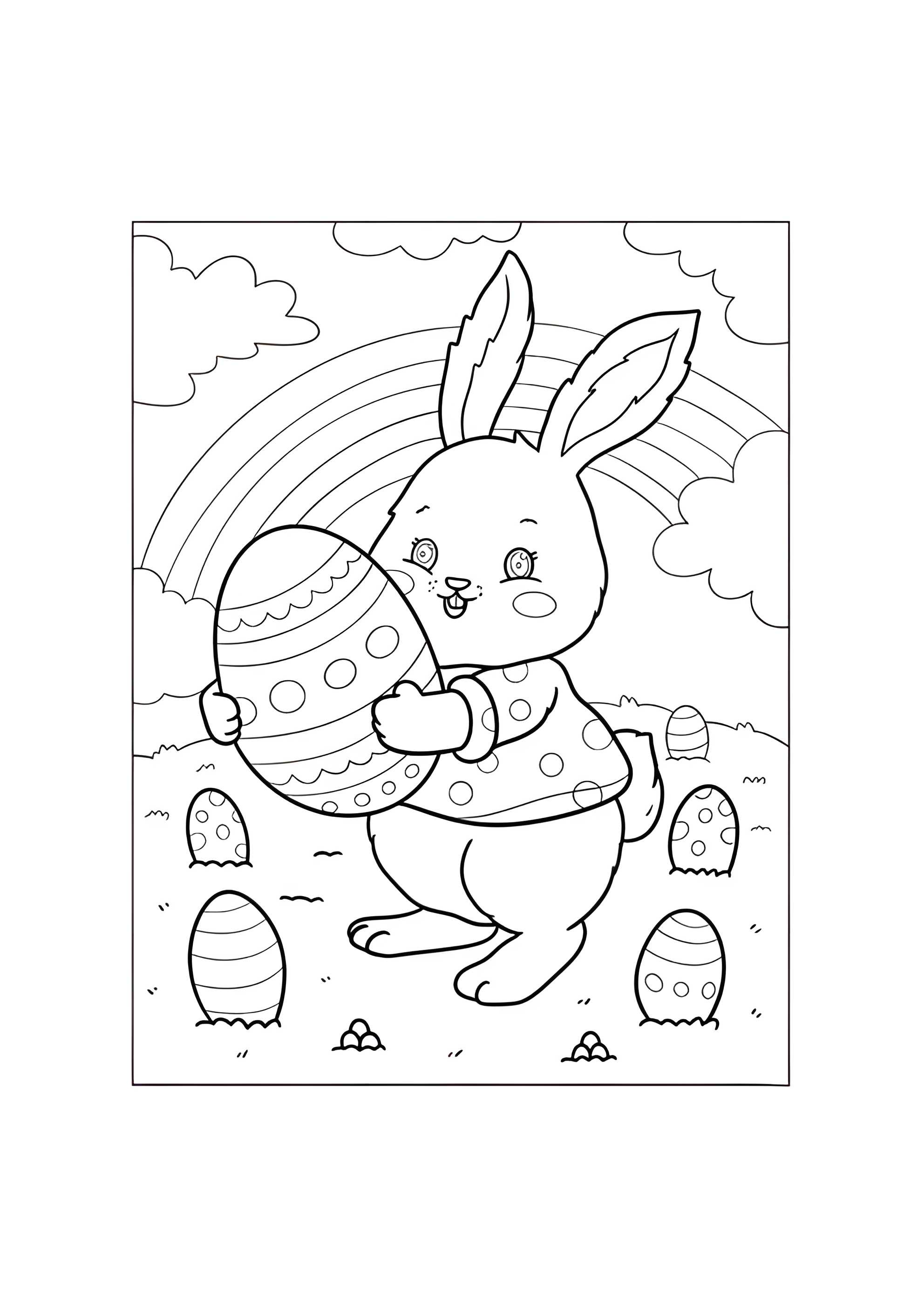 Раскраска Кролик с радугой на пасху