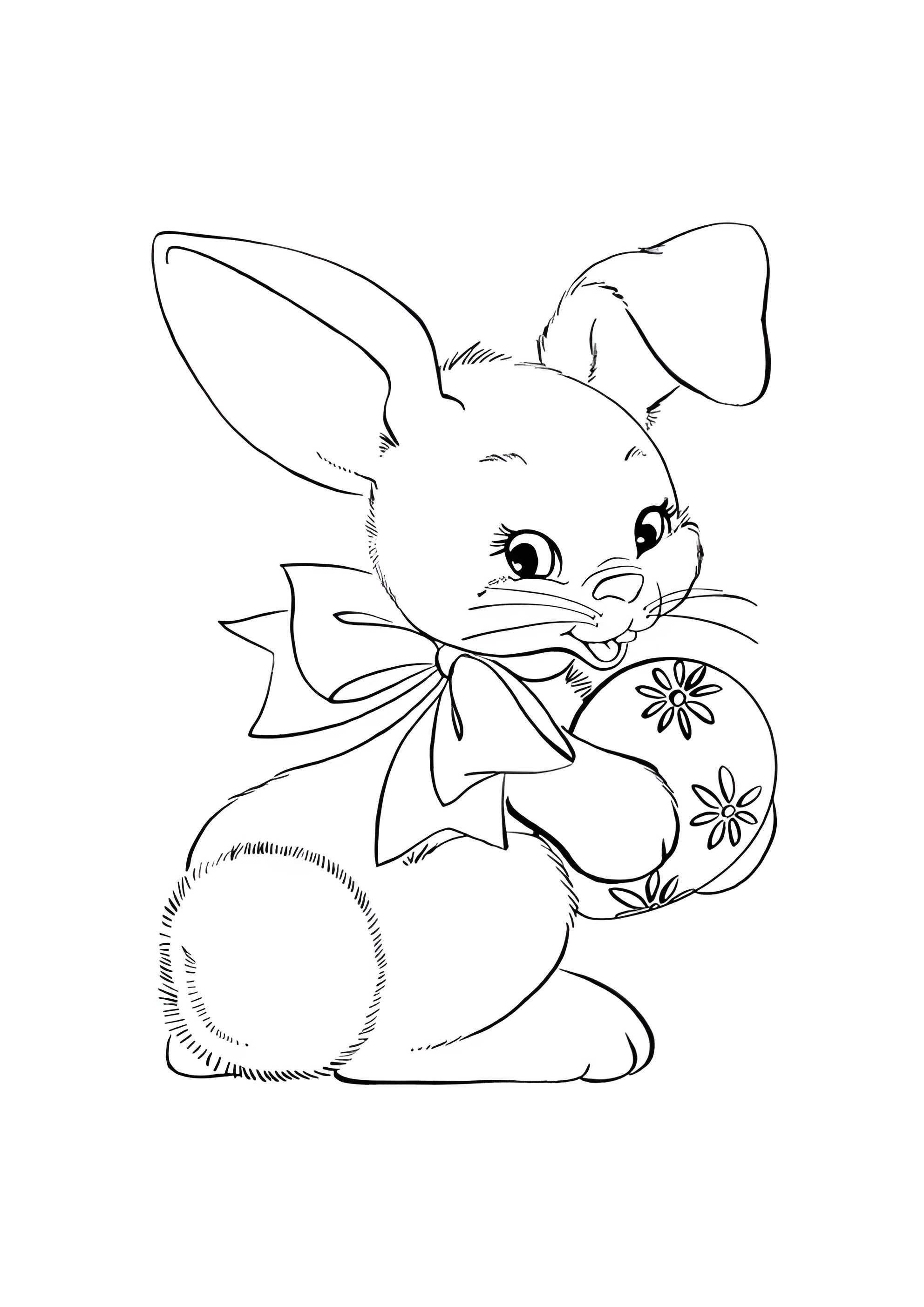 Раскраска Кролик с раскрашенным пасхальным яйцом