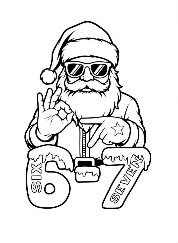 Раскраска Крутой Санта в стиле Six Seven