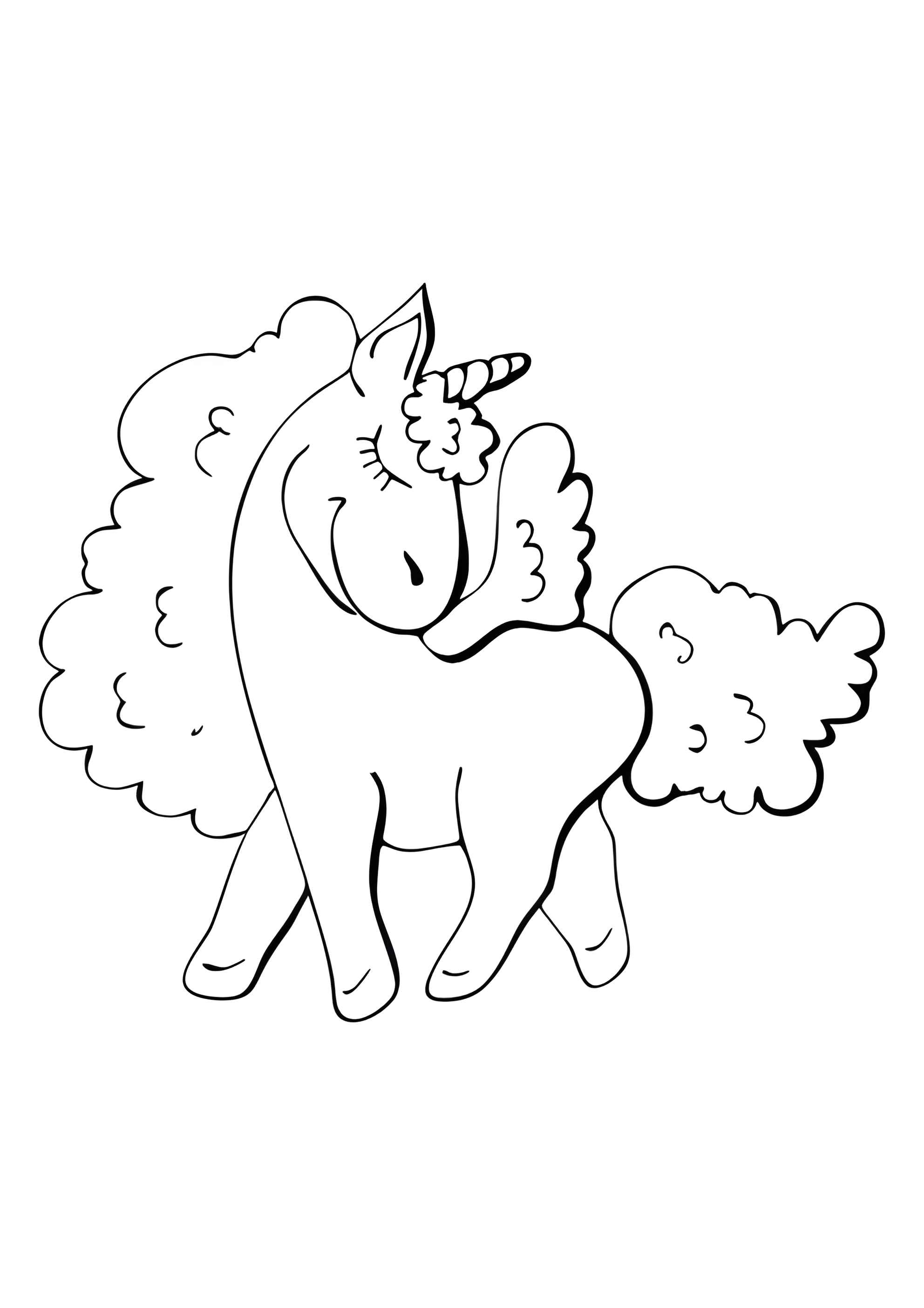 Раскраска Кучерявый единорог