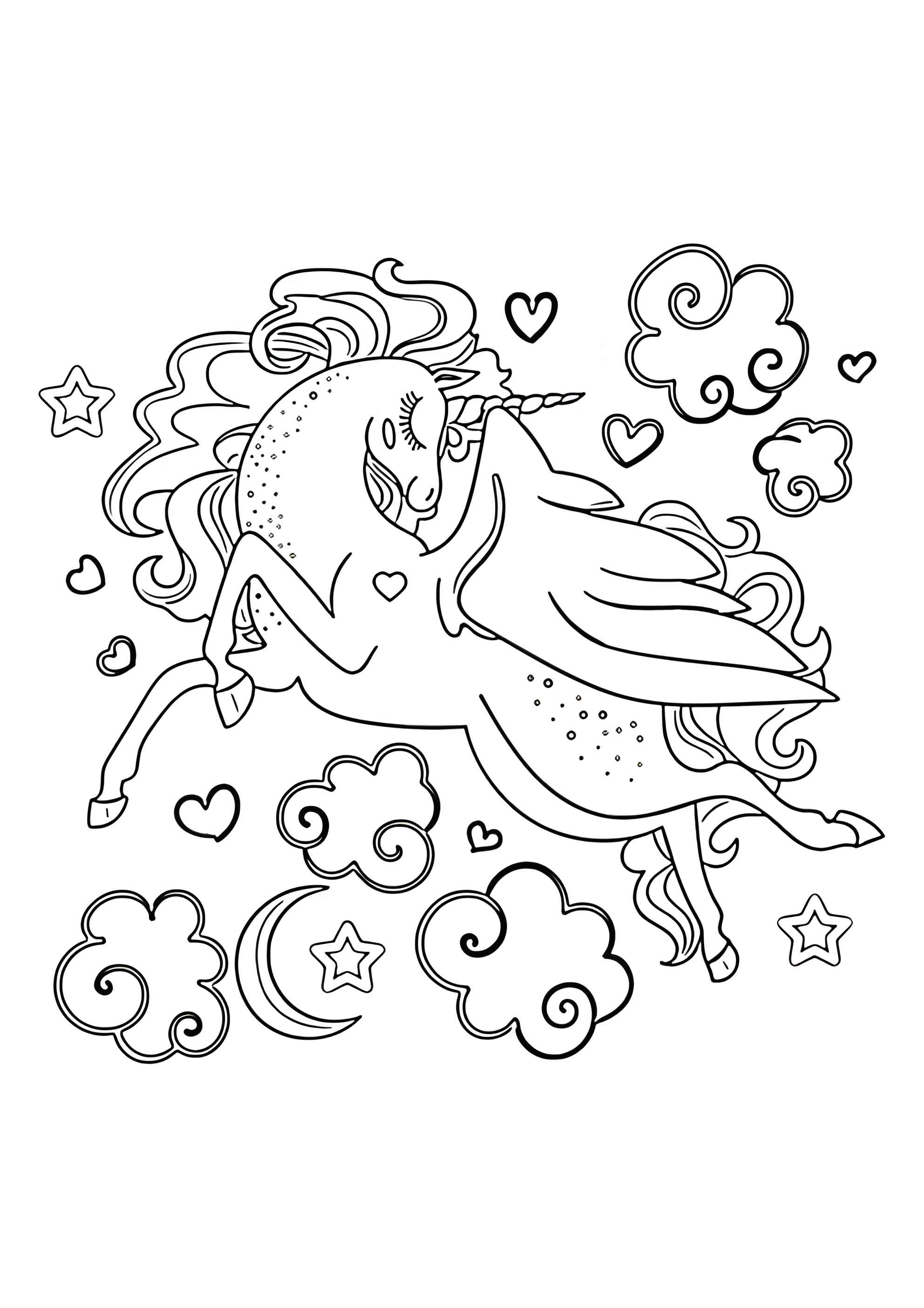 Раскраска Летящий единорог
