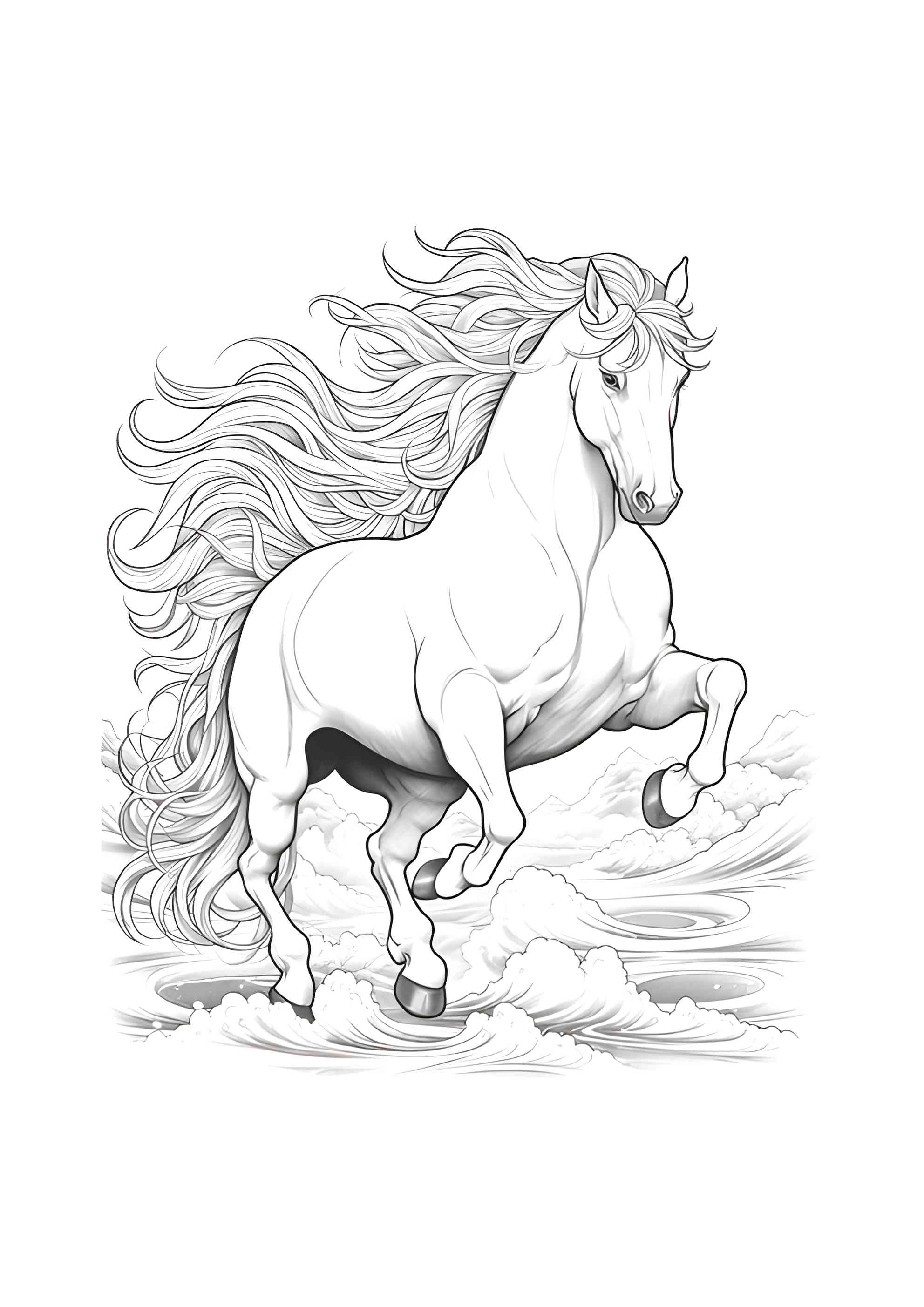 Раскраска Лошадь бежит по волнам