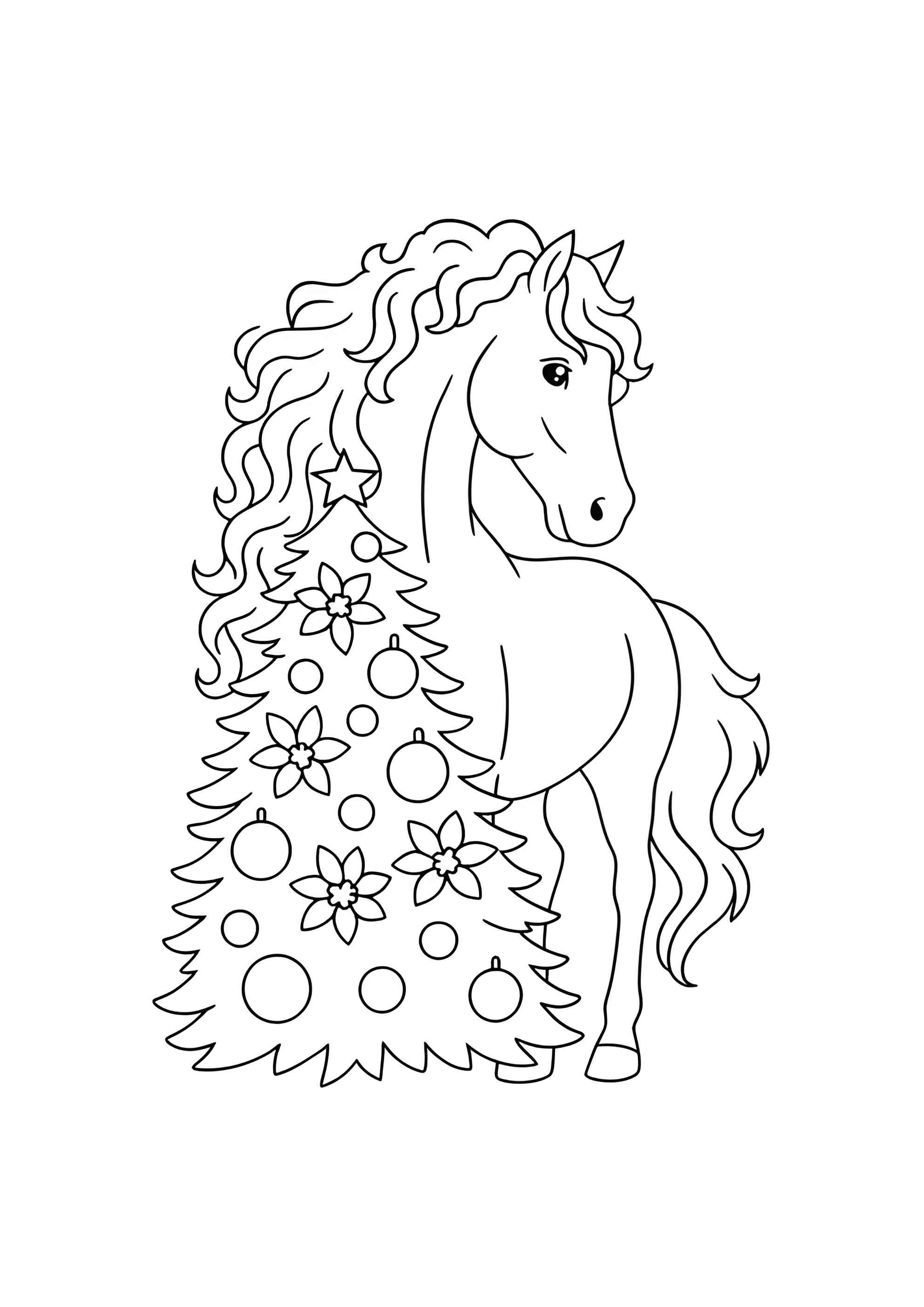 Раскраска Лошадь и ёлка