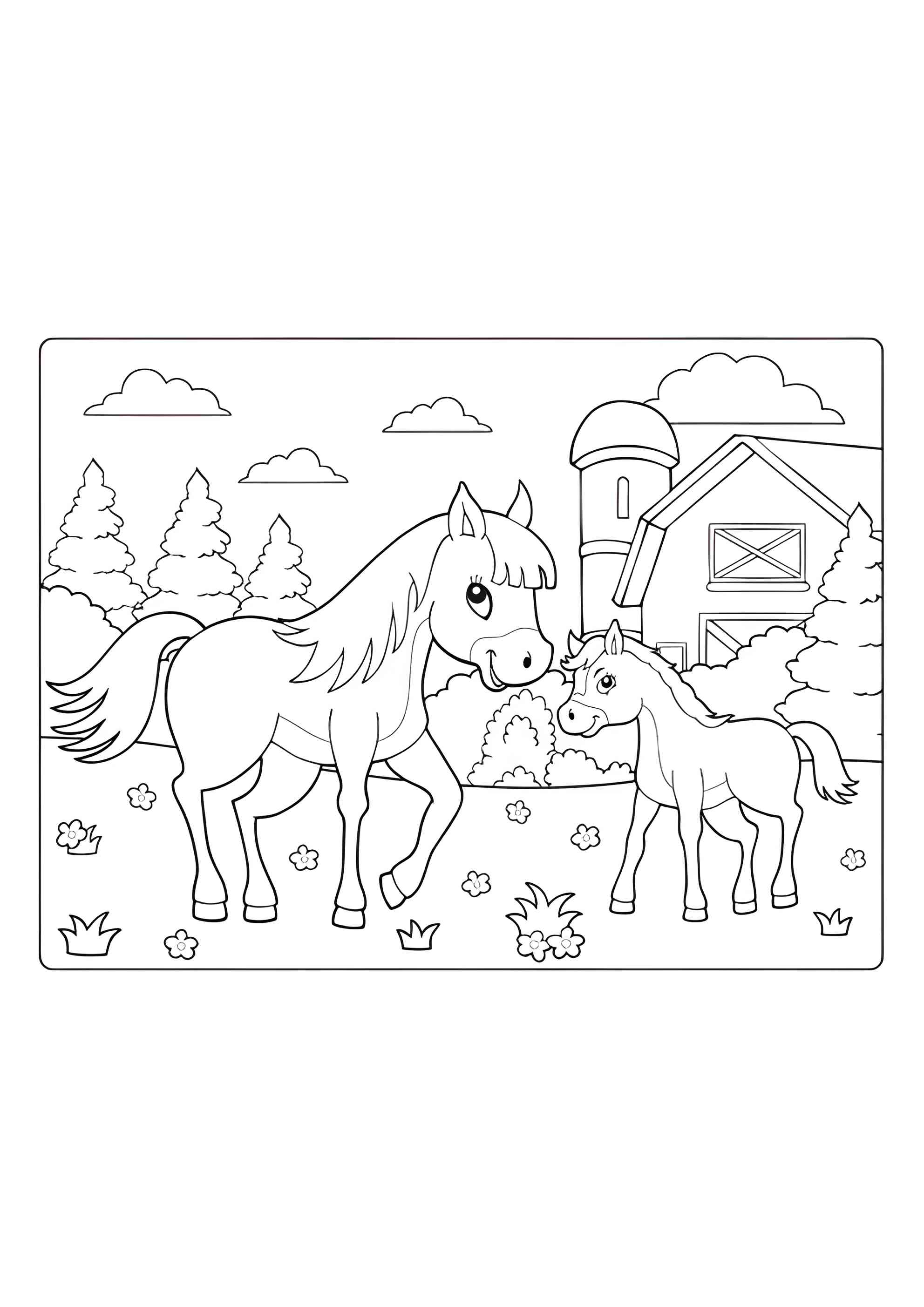 Раскраска Лошадь мама и её малыш